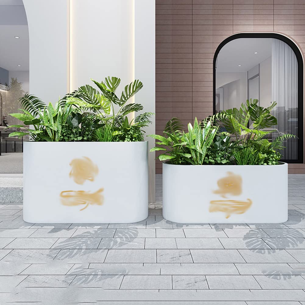 Wrought Iron Flower Box Planter - 80x30x50cm White Outdoor Garden Container for Plants | Perfect for Hotels, Commercial Streets & Indoor Decor | Durable Long Trough Planter for Flowers, Herbs & Greenery
