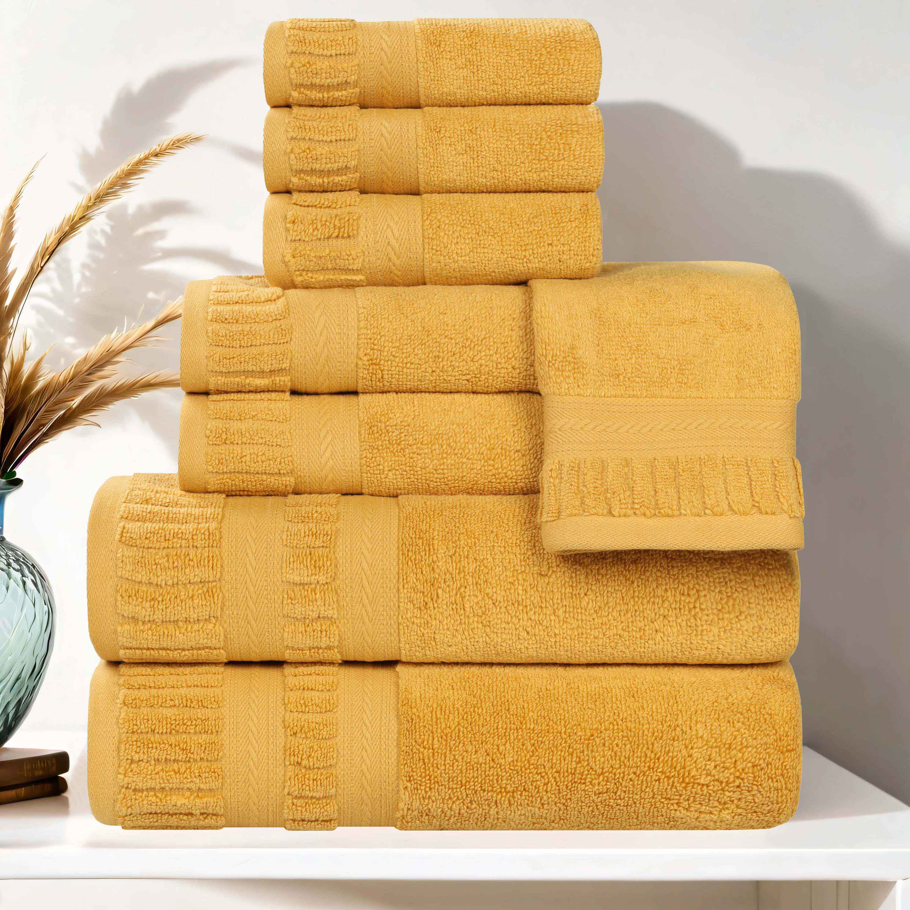 Venice Zero Twist Cotton Medium Weight Absorbent 8-Piece Bath Towel Set - Soft & Quick-Drying for Spa, Gym, and Luxury Home Bathrooms