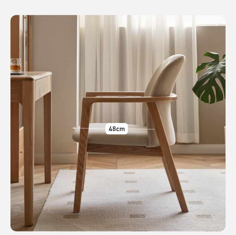 Premium Solid Oak & Ash Wood Chair with Organic Leather Upholstery - Ergonomic Office & Living Room Furniture for Home & Workspace