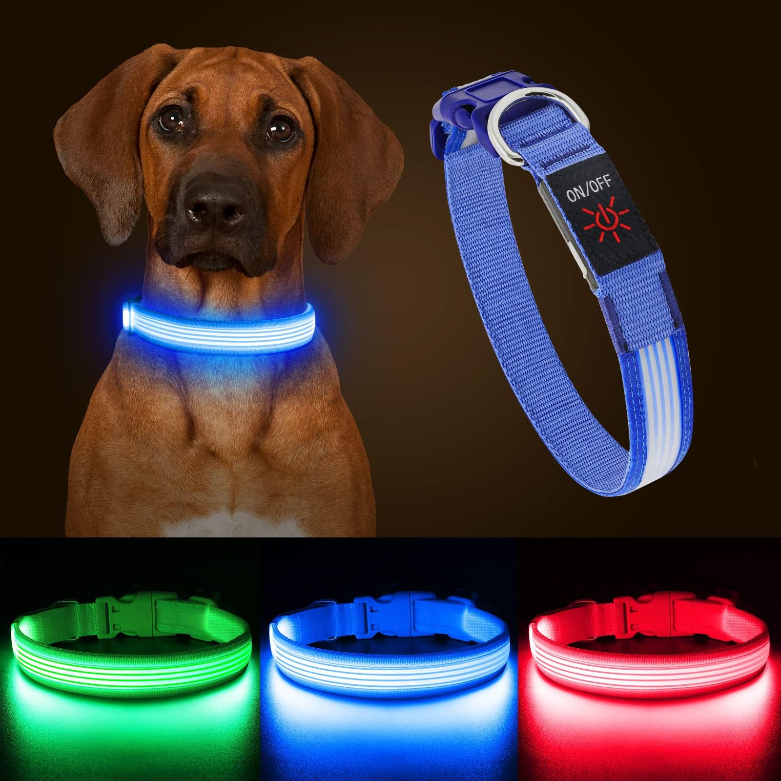 YFbrite USB Rechargeable LED Dog Collar - Super Bright Adjustable Glowing Collar for Night Walking, Safety & Visibility - Blue Small Size | Perfect for Evening Walks, Jogging, and Outdoor Adventures with Your Pet