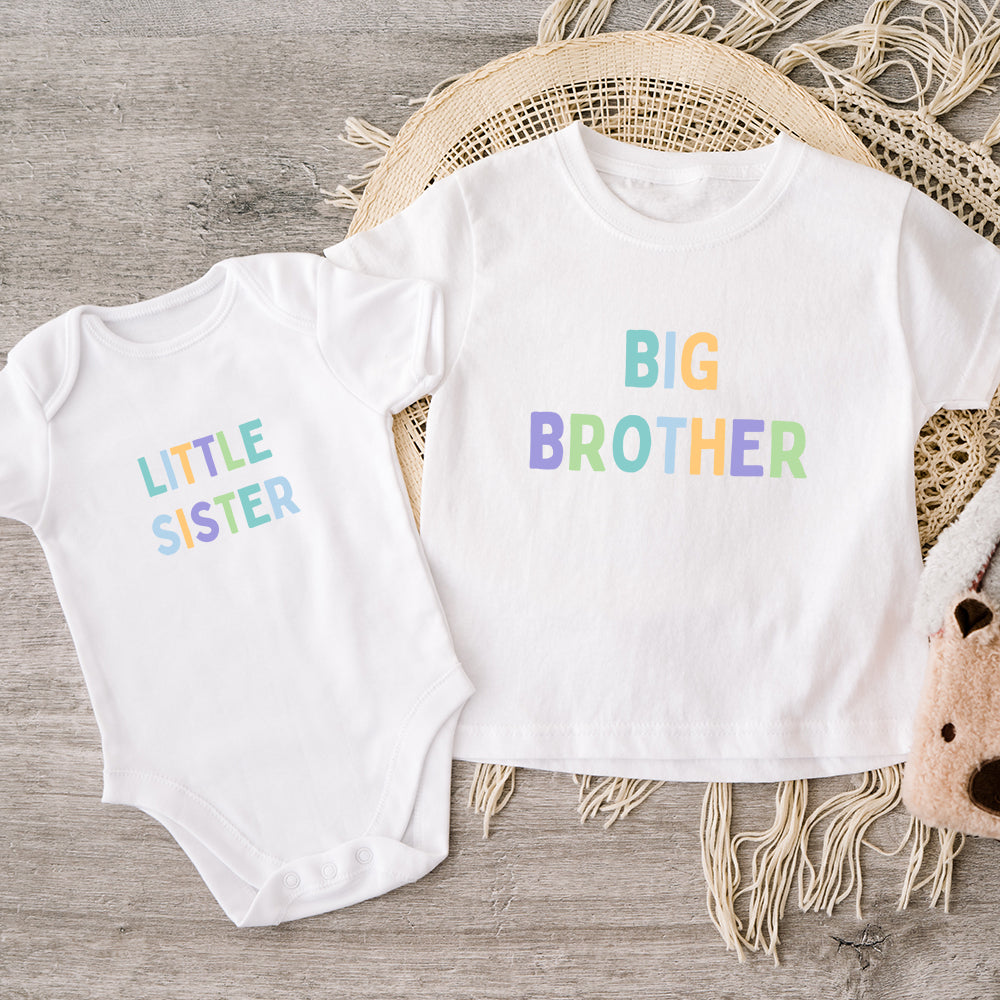 Pastel Matching Big Brother & Little Sister T-Shirt Set - Cute Sibling Outfits for Family Photos & Special Occasions