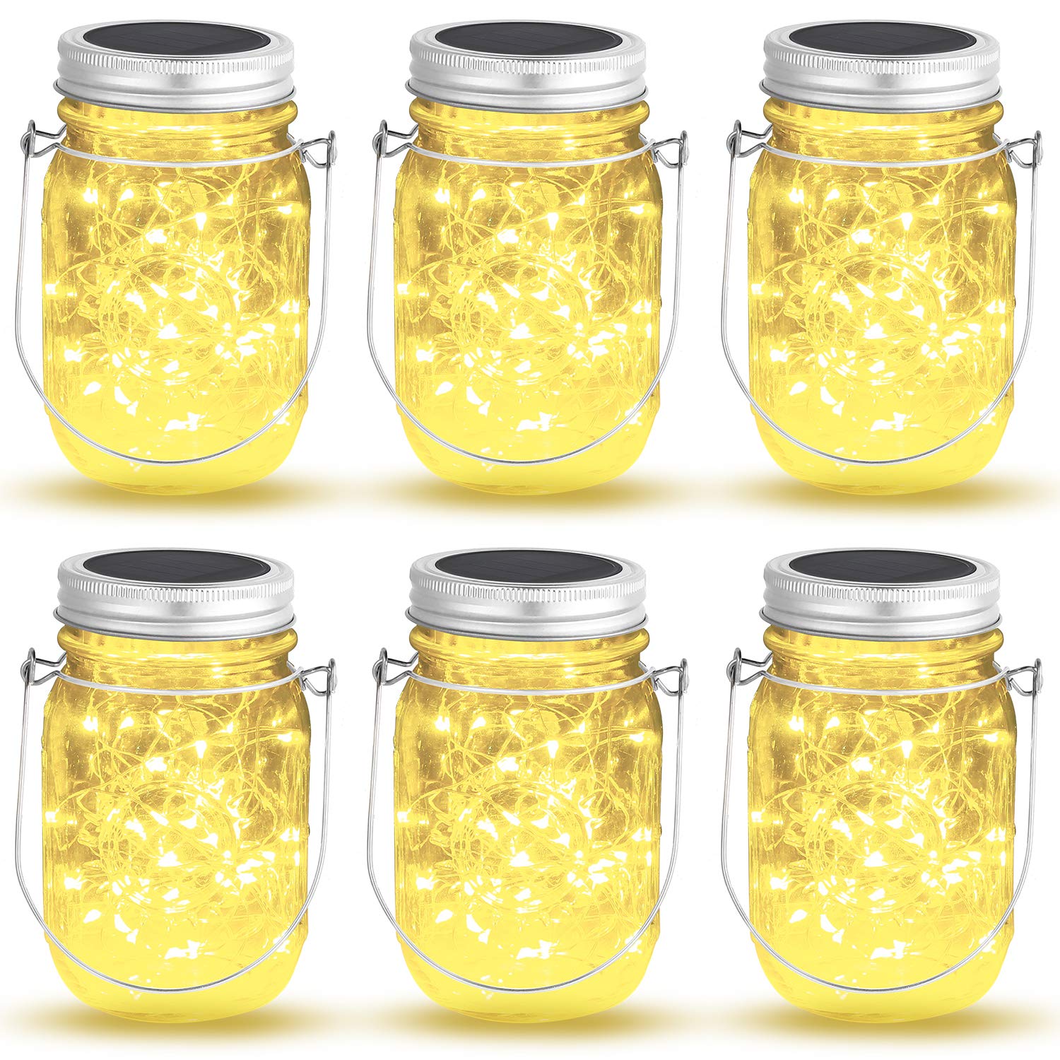 40 LED Mason Jar Solar Lights - 6 Pack Waterproof Fairy Hanging Lights with Jars & Hangers for Outdoor Garden, Patio, Party & Wedding Decor - Warm White Solar Lanterns for Christmas, Backyard, Pathway & Porch Lighting