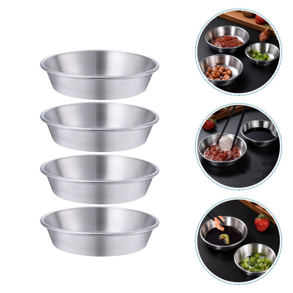 Hemoton 4-Piece Stainless Steel Appetizer Plates - Round Mini Saucers for Side Dishes, Wasabi, Condiments & Dips - Perfect for Sushi, Tapas, Party Snacks & Home Entertaining