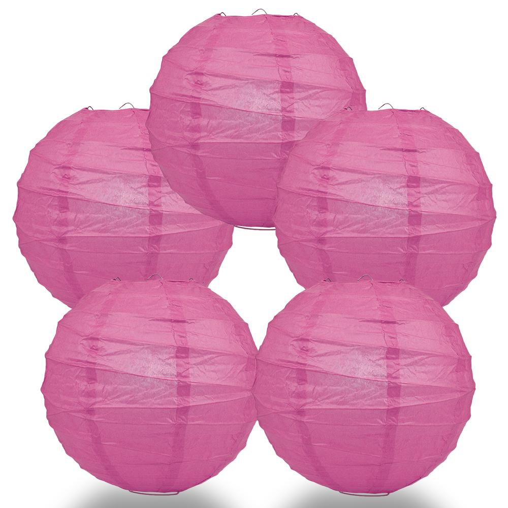 5 Pack 12 Inch Fuchsia / Hot Pink Free Style Ribbing Hanging Paper Lanterns - Perfect for Party Decorations, Weddings, and Home Festive Lighting