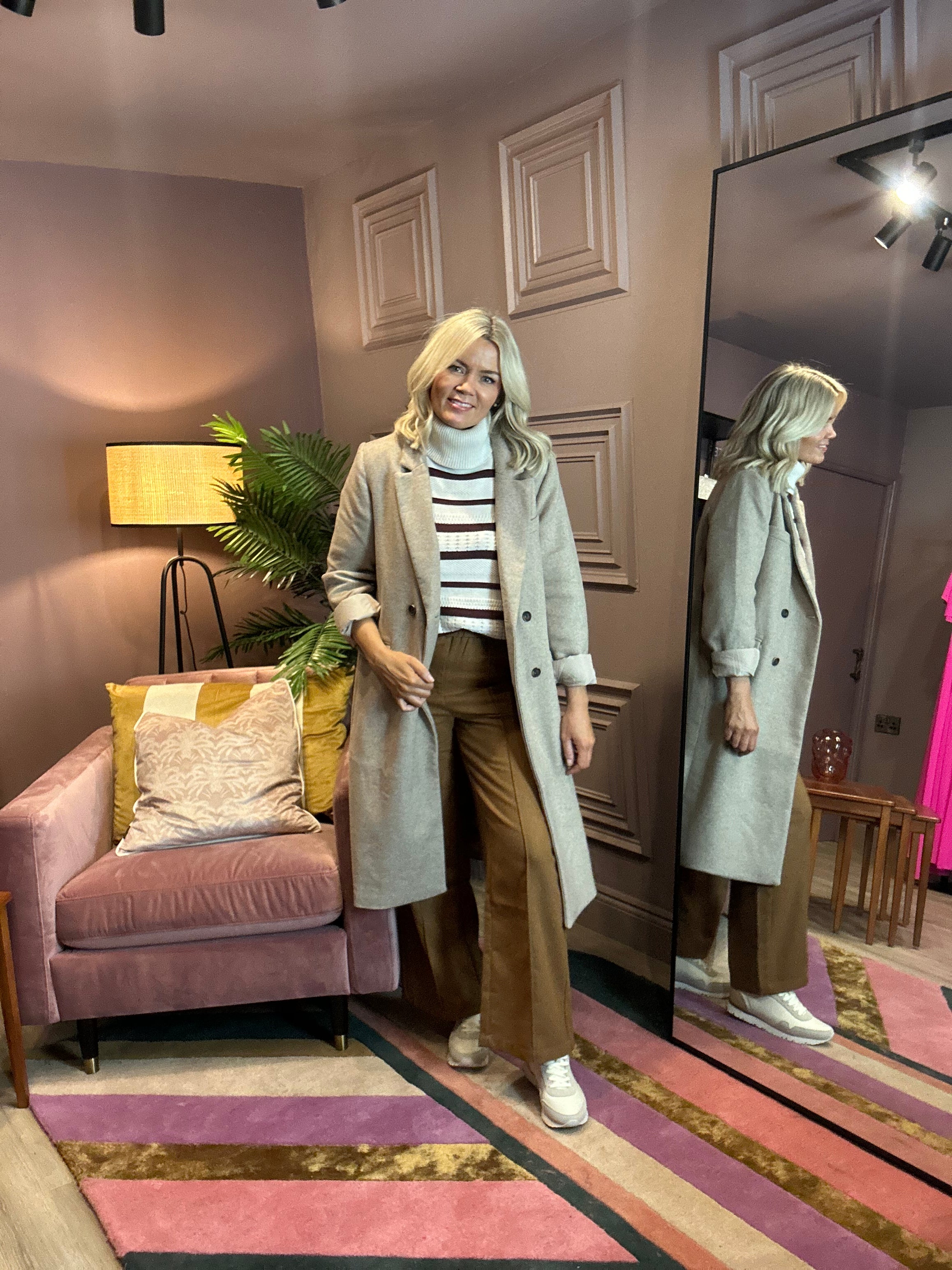 ADA LONG COAT in Humus/Melange Colors - Stylish Winter Outerwear for Women | Perfect for Office, Dating & Formal Occasions