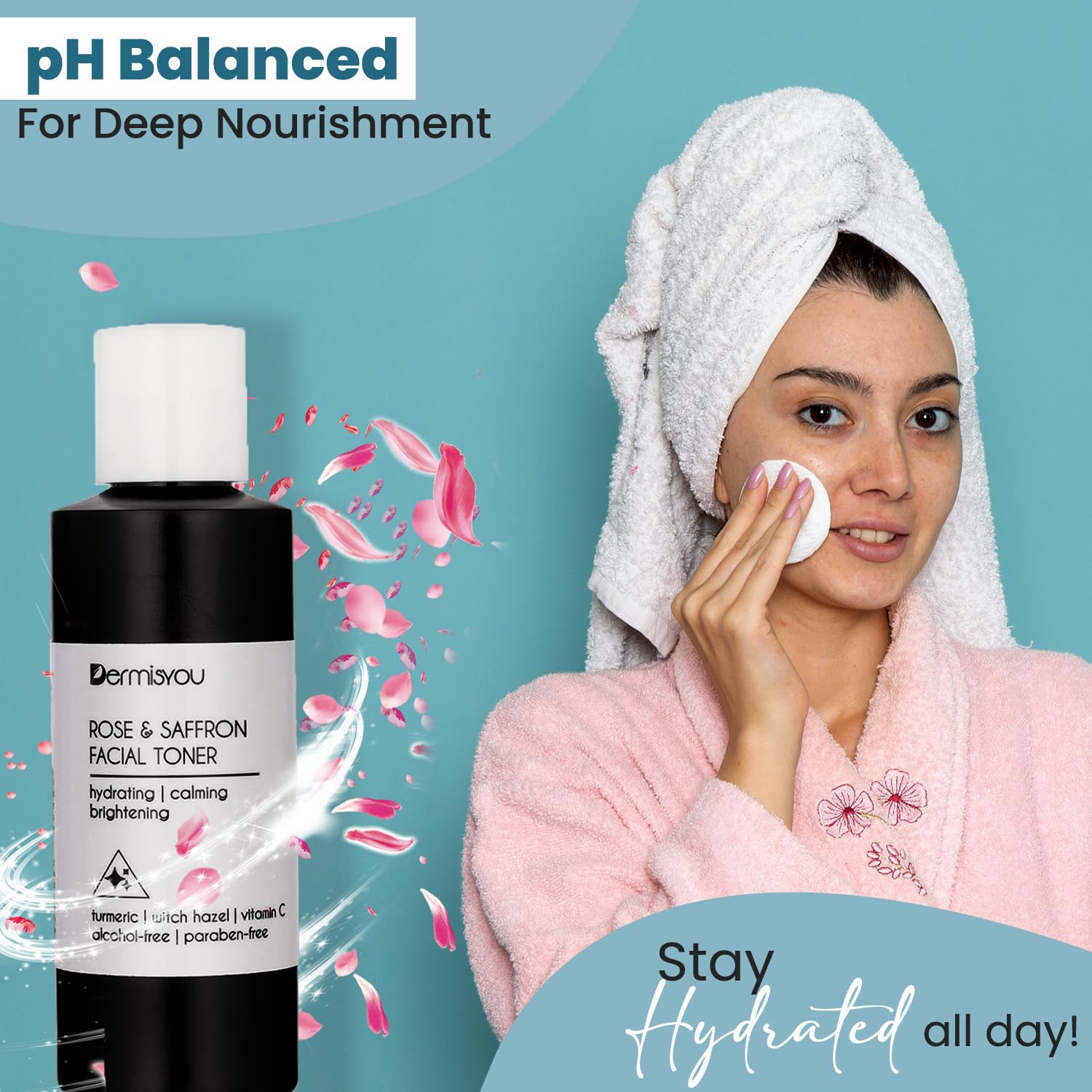 Saffron & Rose Water Facial Toner - Alcohol-Free Hydrating & Brightening Toner for Acne-Prone Skin | Deep Cleansing Pores, Removes Dirt & Oil | Calming Formula for Refreshed Complexion | 4 oz | Perfect for Daily Skincare Routine & Post-Workout Refreshment