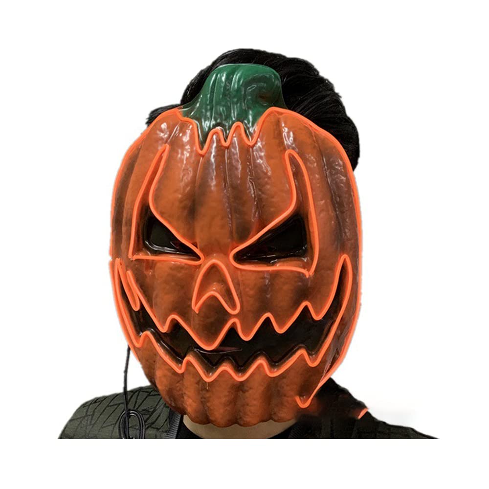 Halloween LED Pumpkin Mask - Glow in the Dark EL Wire Costume Accessory for Trick or Treating, Cosplay & Night Parties