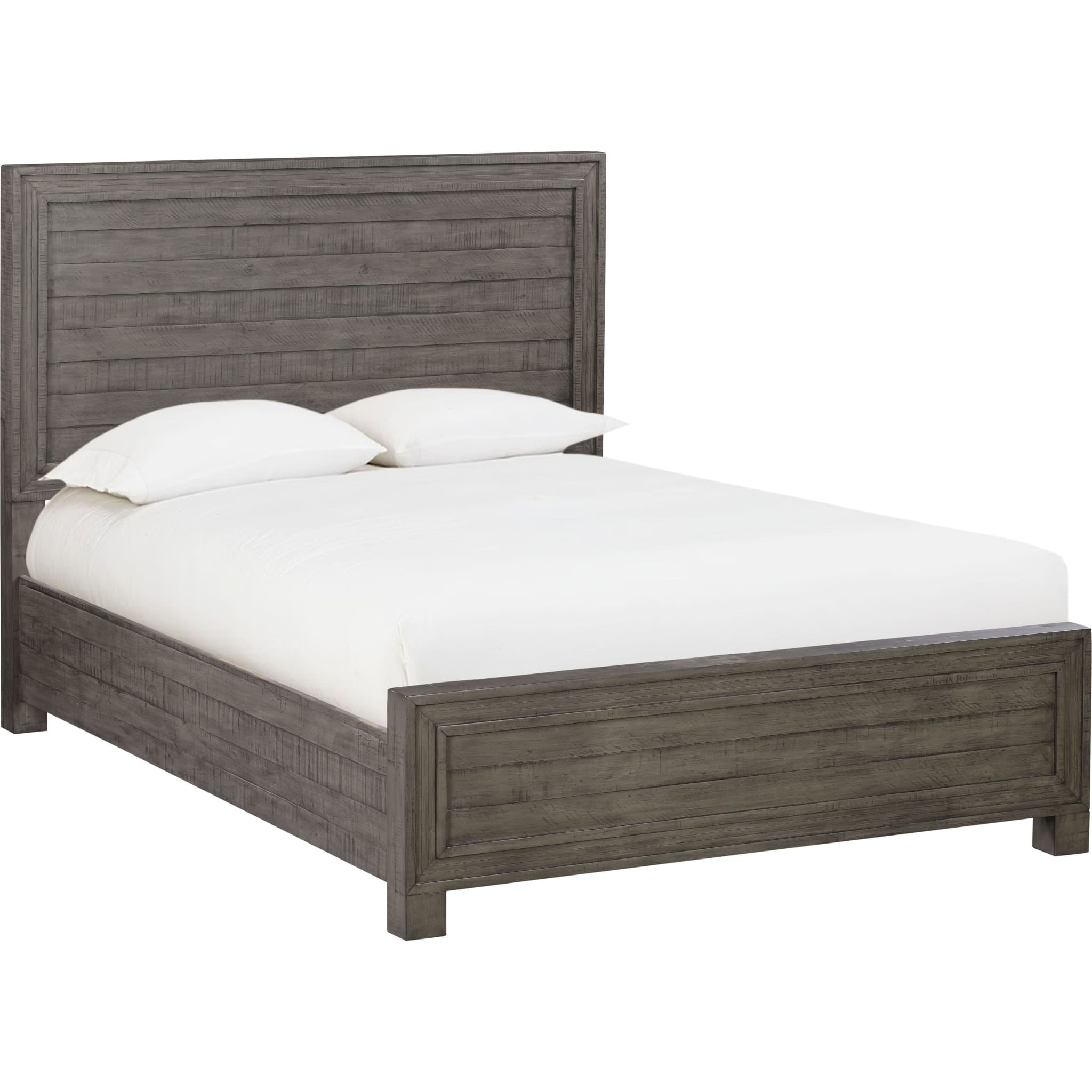 William Solid Wood Panel Bed in Dusty Dawn - Queen Size Bed Frame with Headboard - Rustic Farmhouse Bedroom Furniture for Master Bedroom & Guest Room