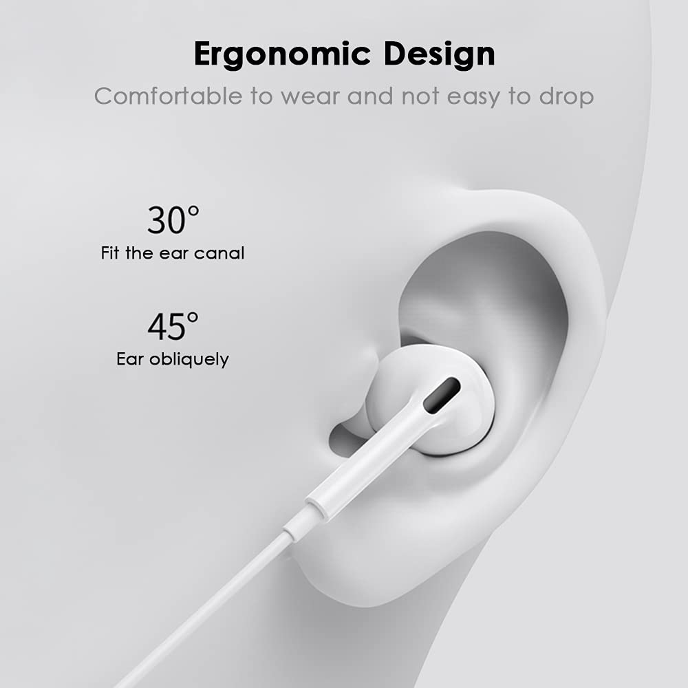 2 Pack Apple MFi Certified Lightning Headphones - Wired Earphones with Noise Isolation, Built-in Mic & Volume Control for iPhone 14/13/12/11/XR/8/7/XS/SE - Perfect for Gym, Commuting & Gaming