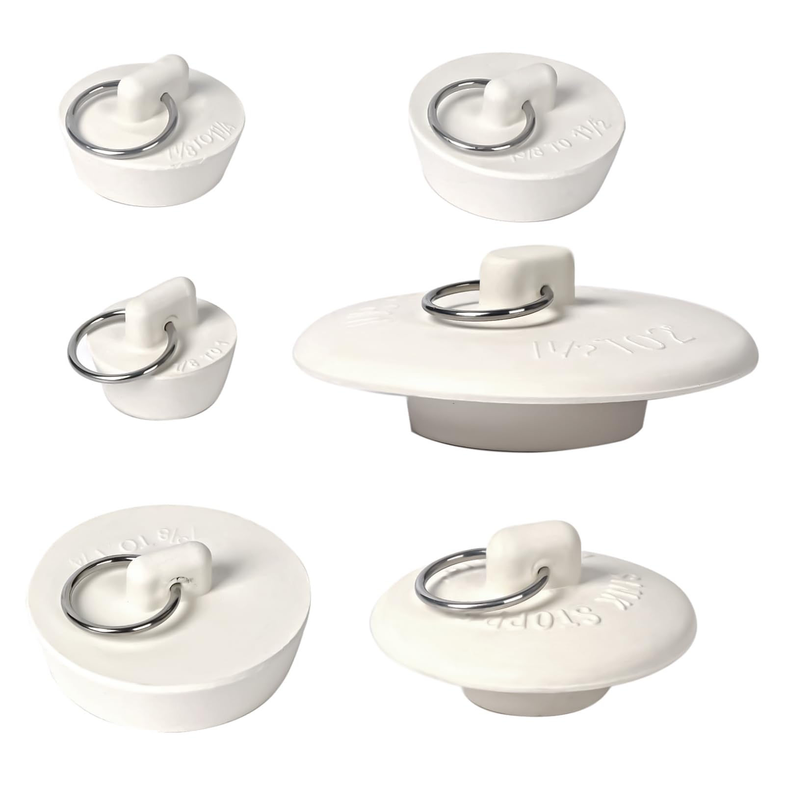 6 Sizes Rubber Sink Stoppers - Universal Bathtub Drain Stopper with Ring for Kitchen, Bathroom & Laundry Sinks | Durable Bathtub Accessories for Hair Catcher & Water Conservation