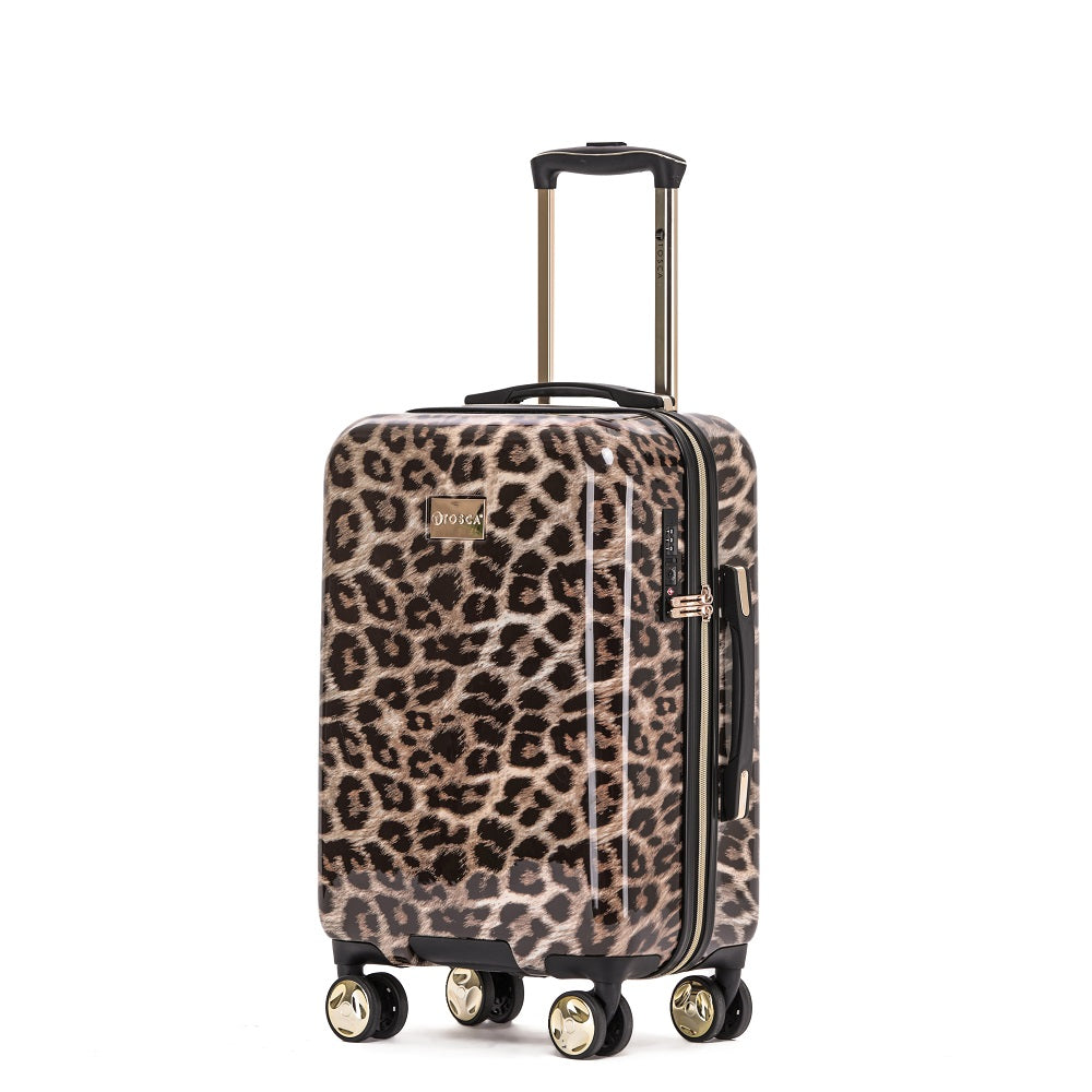 Tosca 20 Inch Small 4 Wheel Hard Shell Suitcase - Leopard Print Luggage for Women, Carry-On Travel Bag for Airplane, Weekend Trips & Business Travel