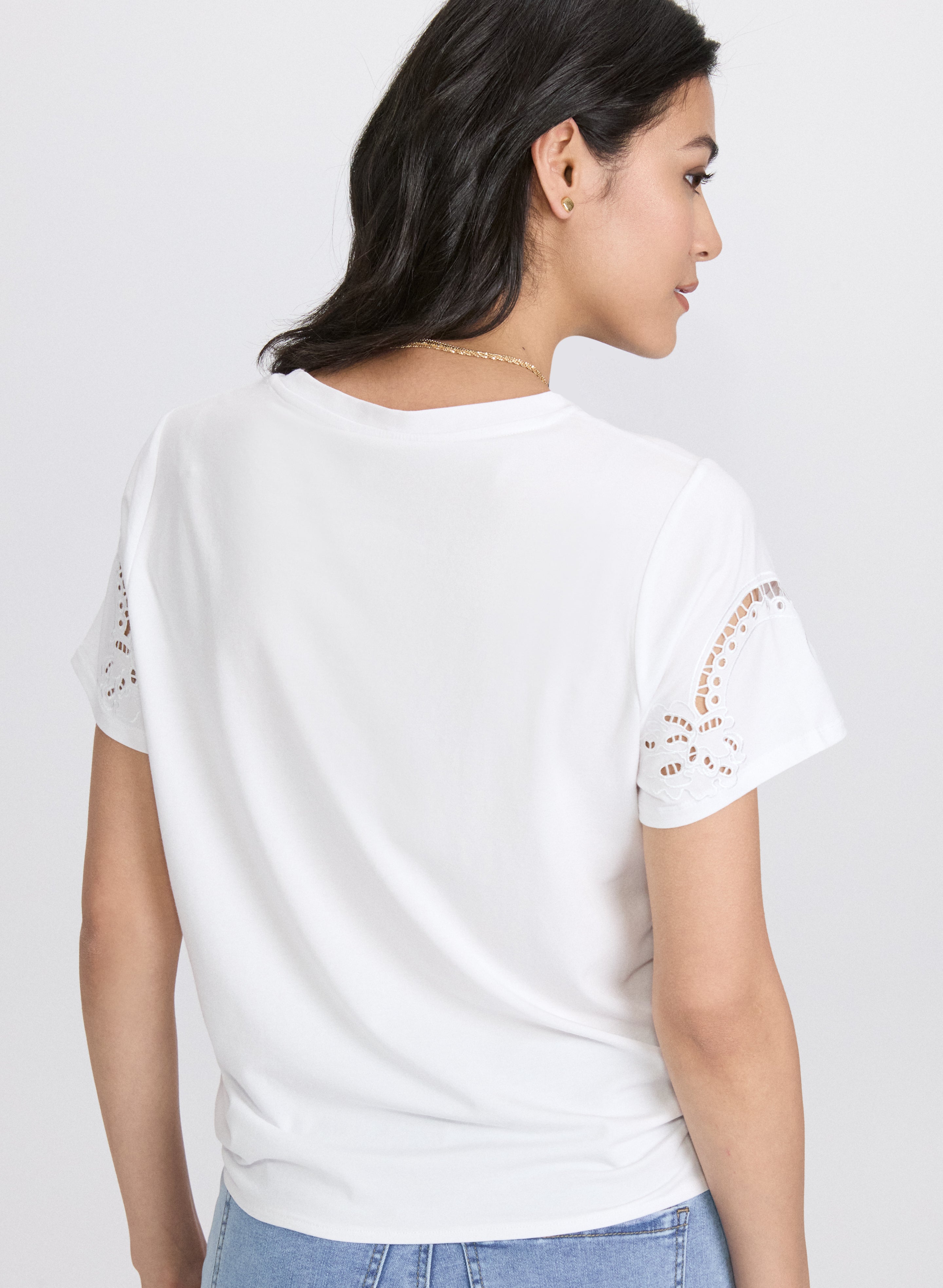 Embroidered Stretch Cotton T-Shirt for Women - Soft Comfortable Casual Tee - Perfect for Everyday Wear, Workouts & Outings