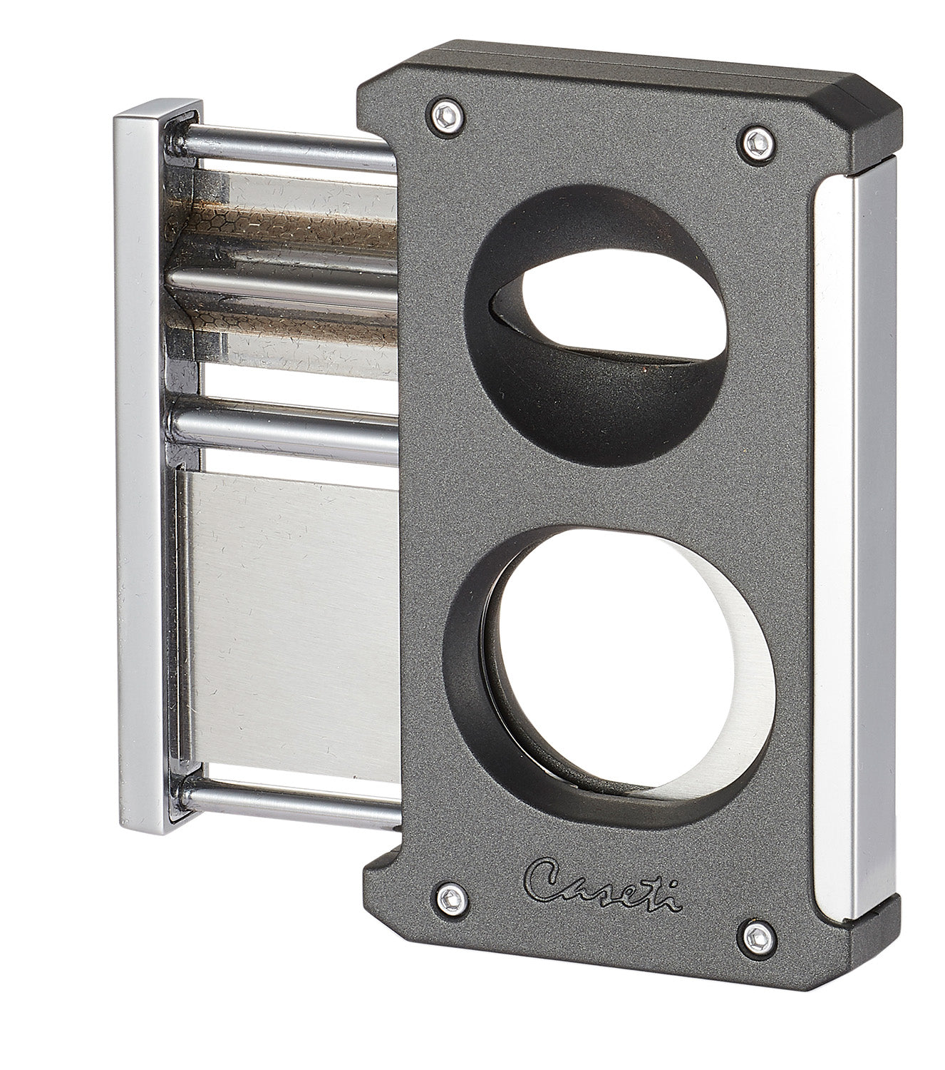 Premium Caseti Trident 3-in-1 Cigar Cutter - Stainless Steel Gray - Perfect for Cigar Aficionados, Travel & Gifts