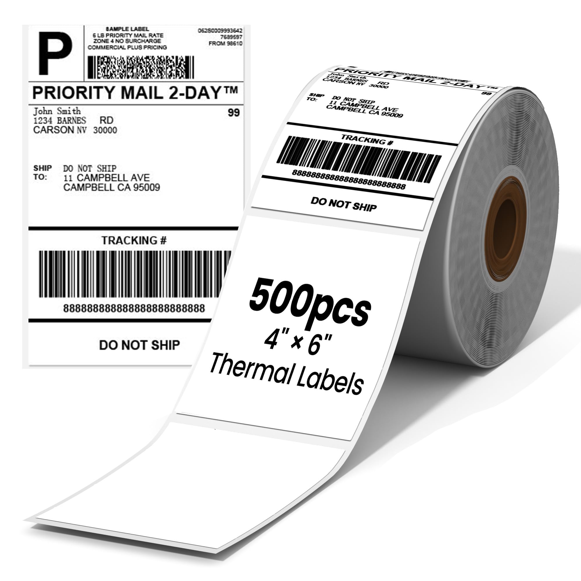 4x6 Direct Thermal Shipping Labels Roll - 500 Pack, Commercial Grade Strong Adhesive Stickers, Compatible with Rollo/Nelko/Munbyn/Jadens Printers - Perfect for Ecommerce, Warehouse & Logistics Labeling