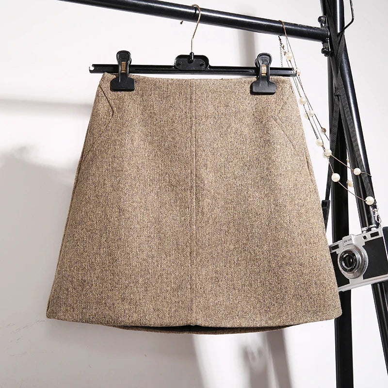 Women's Warm Wool A-Line Mini Skirt High Waist Thick Winter Skirt for Women - Perfect for Office, Party, and Casual Outfits