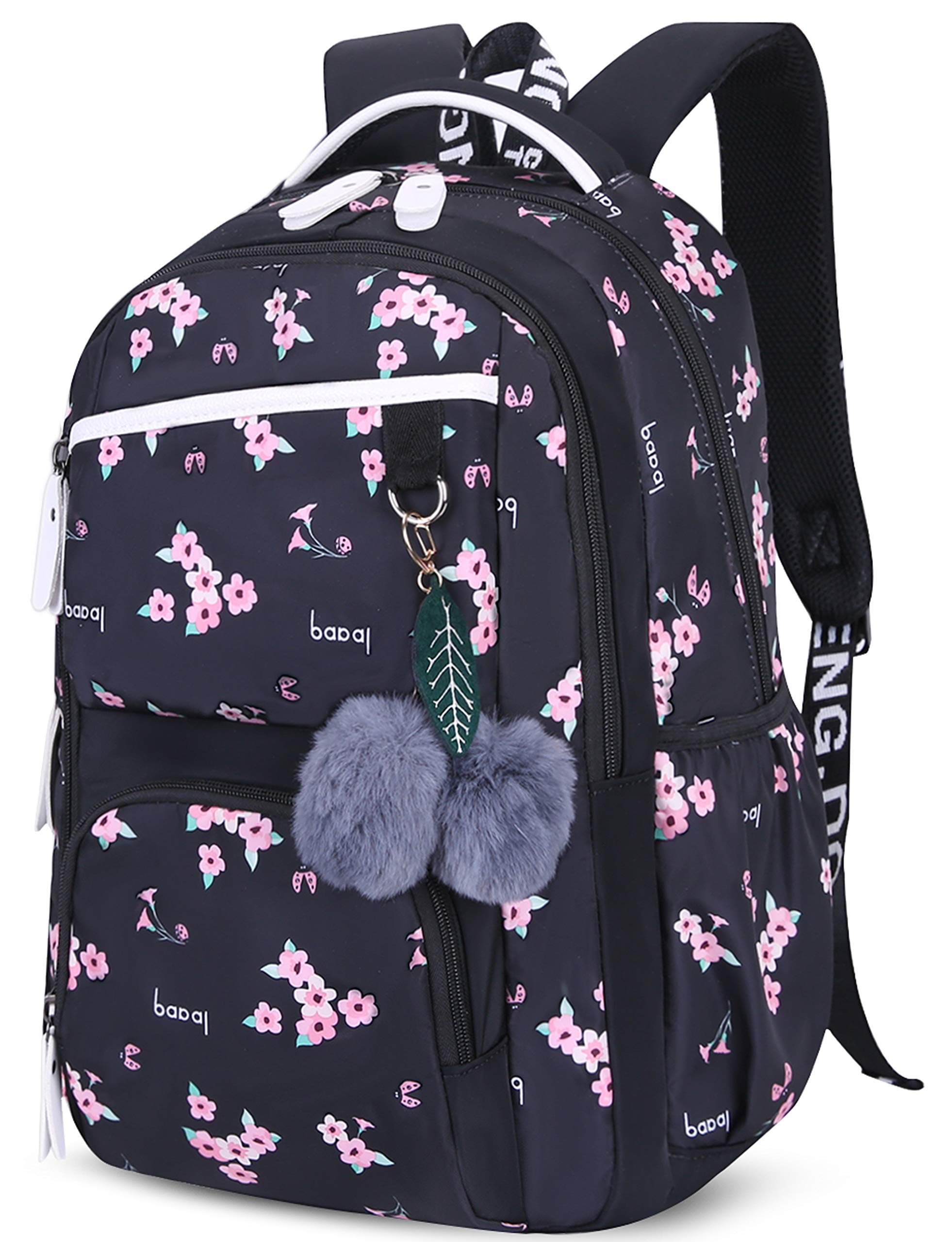 Floral Backpack for Girls - Cute Casual Daypack for Elementary & Middle School Students, Lightweight Travel Bookbag (Floral Black) - Perfect for School, Travel & Daily Use