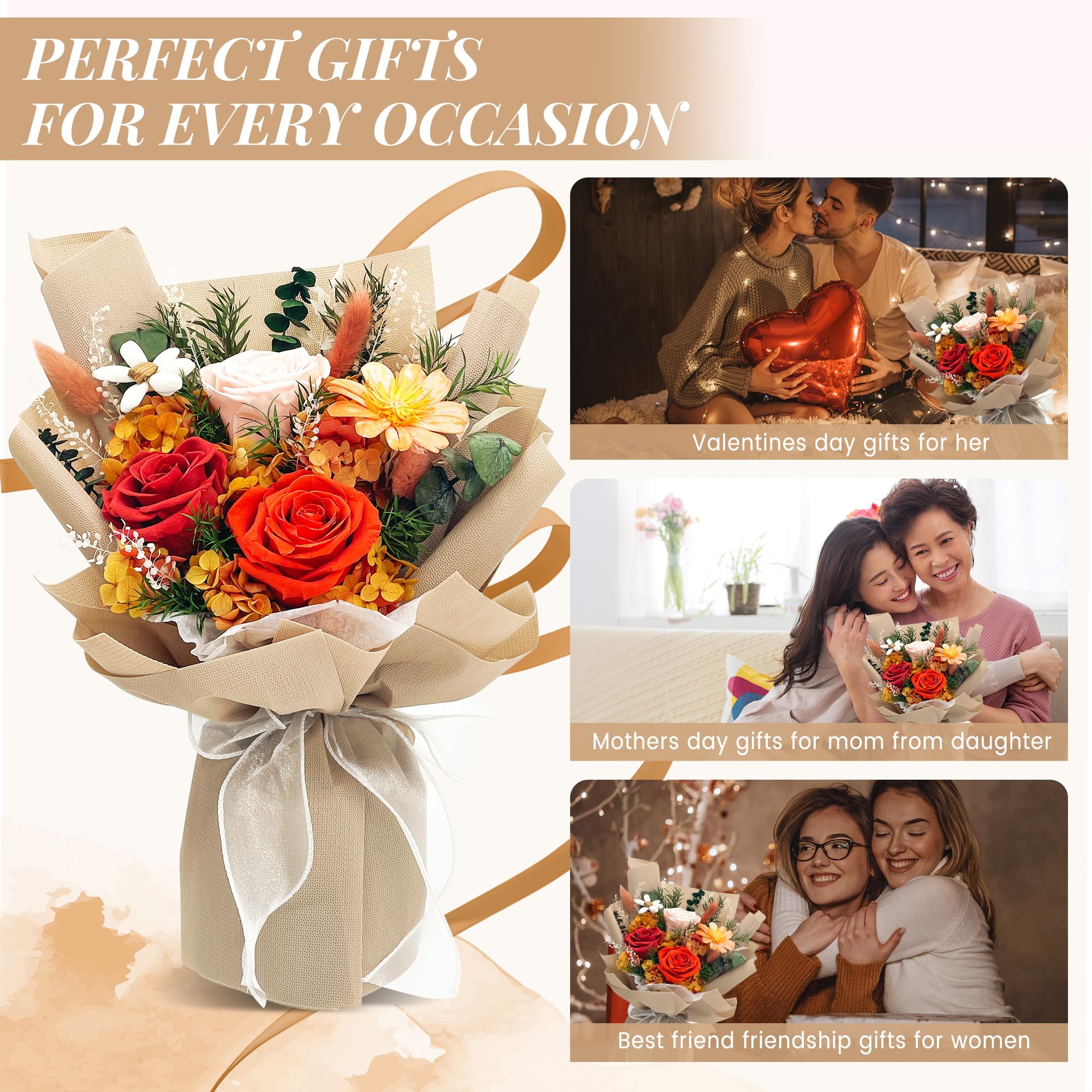 QOEAZY Preserved Rose Bouquet in Gift Box - Long Lasting Flowers for Delivery, Perfect Gift for Women, Mom, Grandma - Ideal for Birthdays, Anniversaries & Special Occasions
