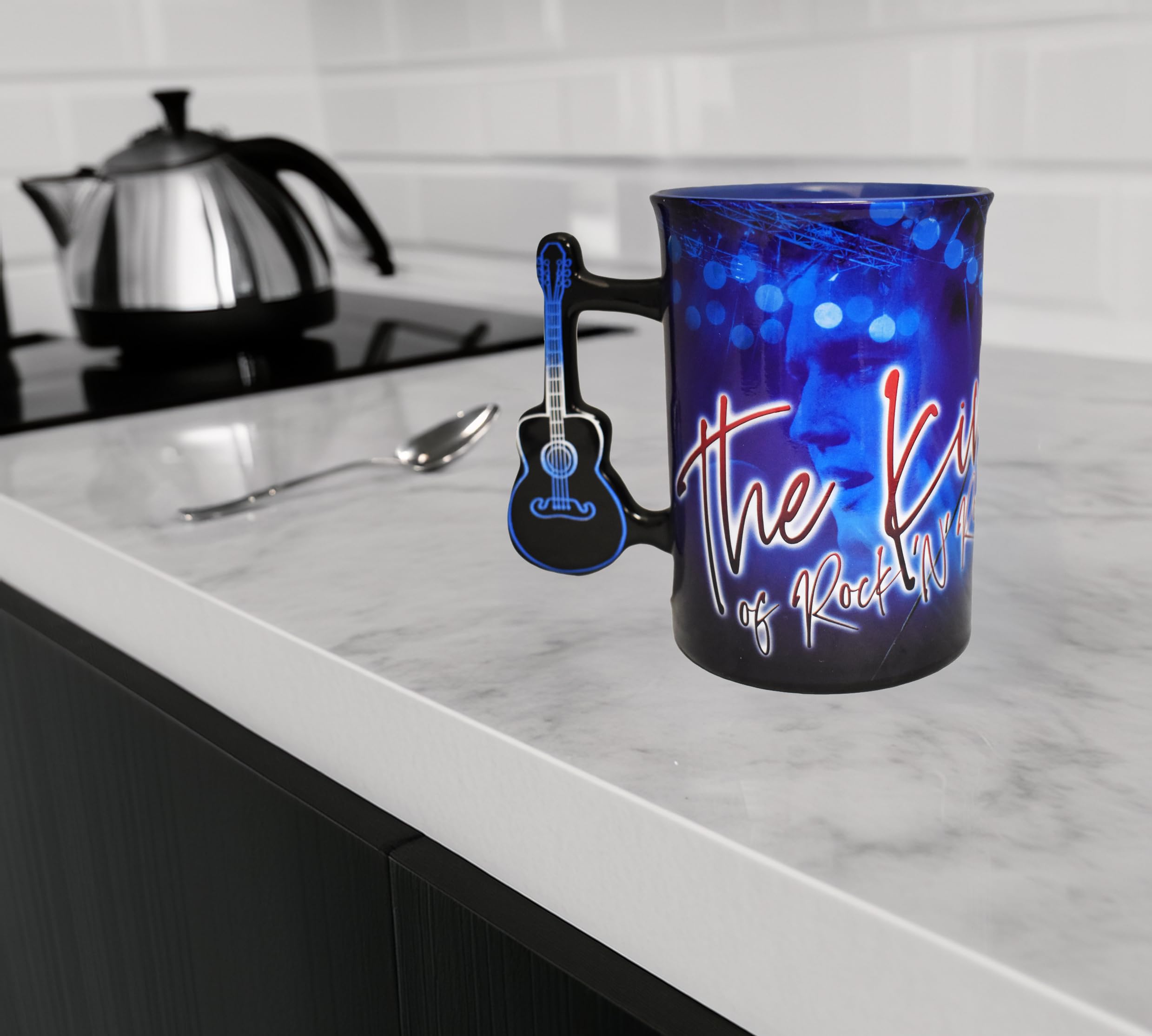 Elvis Presley Ceramic Coffee Mug with Guitar-Shaped Handle - 16oz White Jumpsuit Design Collector's Cup for Elvis Fans - Perfect for Morning Coffee, Office Use & Gift for Music Lovers