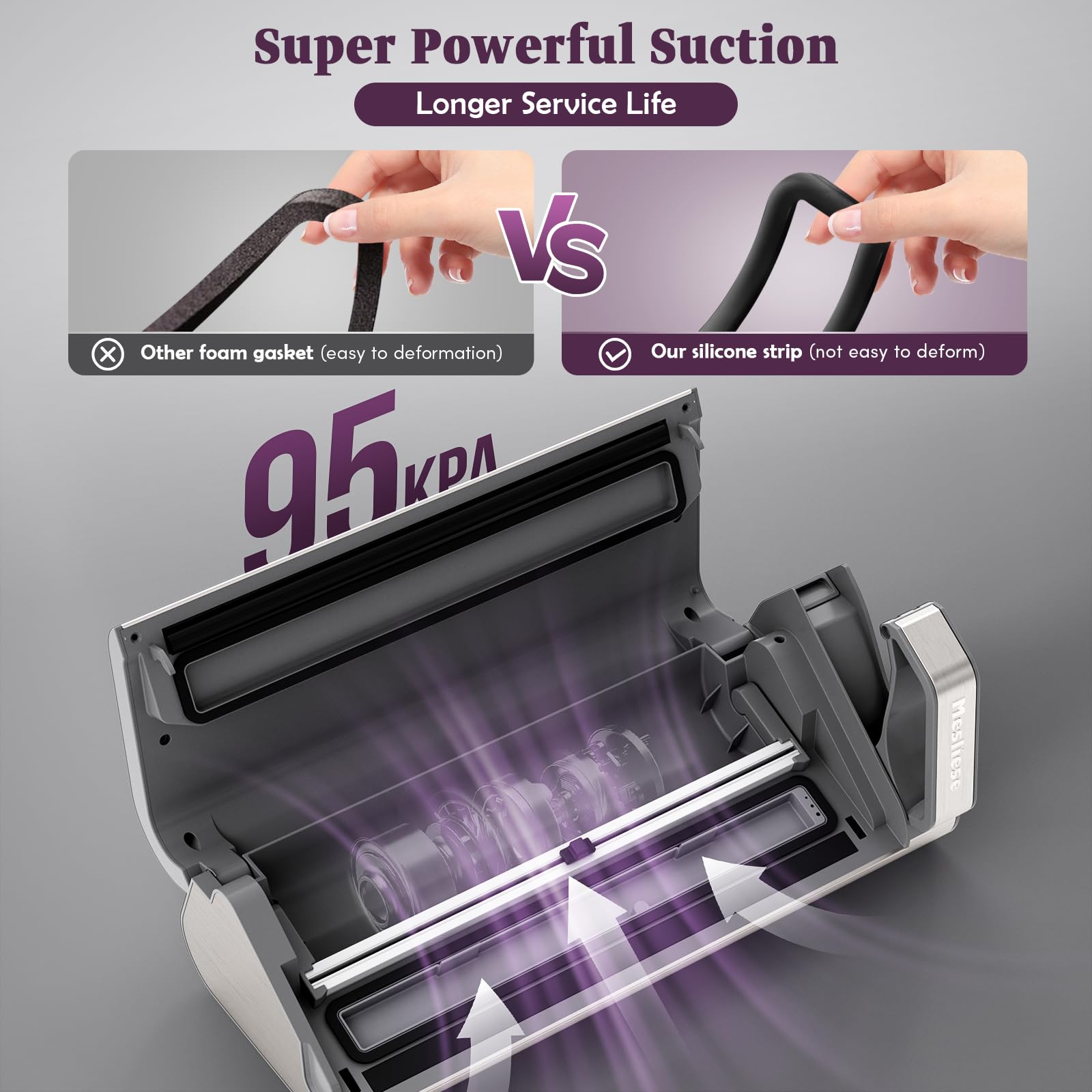 Powerful 95kPa 140W Vacuum Sealer Machine with One-Hand Operation | Double Seal Strip, Built-in Cutter & Countdown Display | Includes 2 Bag Rolls & 5 Pre-cut Bags | PULSE & Marinate Modes | Perfect for Food Storage, Meal Prep & Sous Vide Cooking