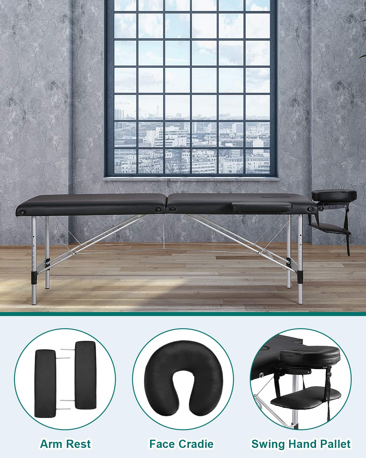 Portable Massage Table 84 Inch - Adjustable SPA Bed for Facials & Lash Extensions - 2-Section Aluminum Frame with Full Accessories - Perfect for Home & Professional Salon Use