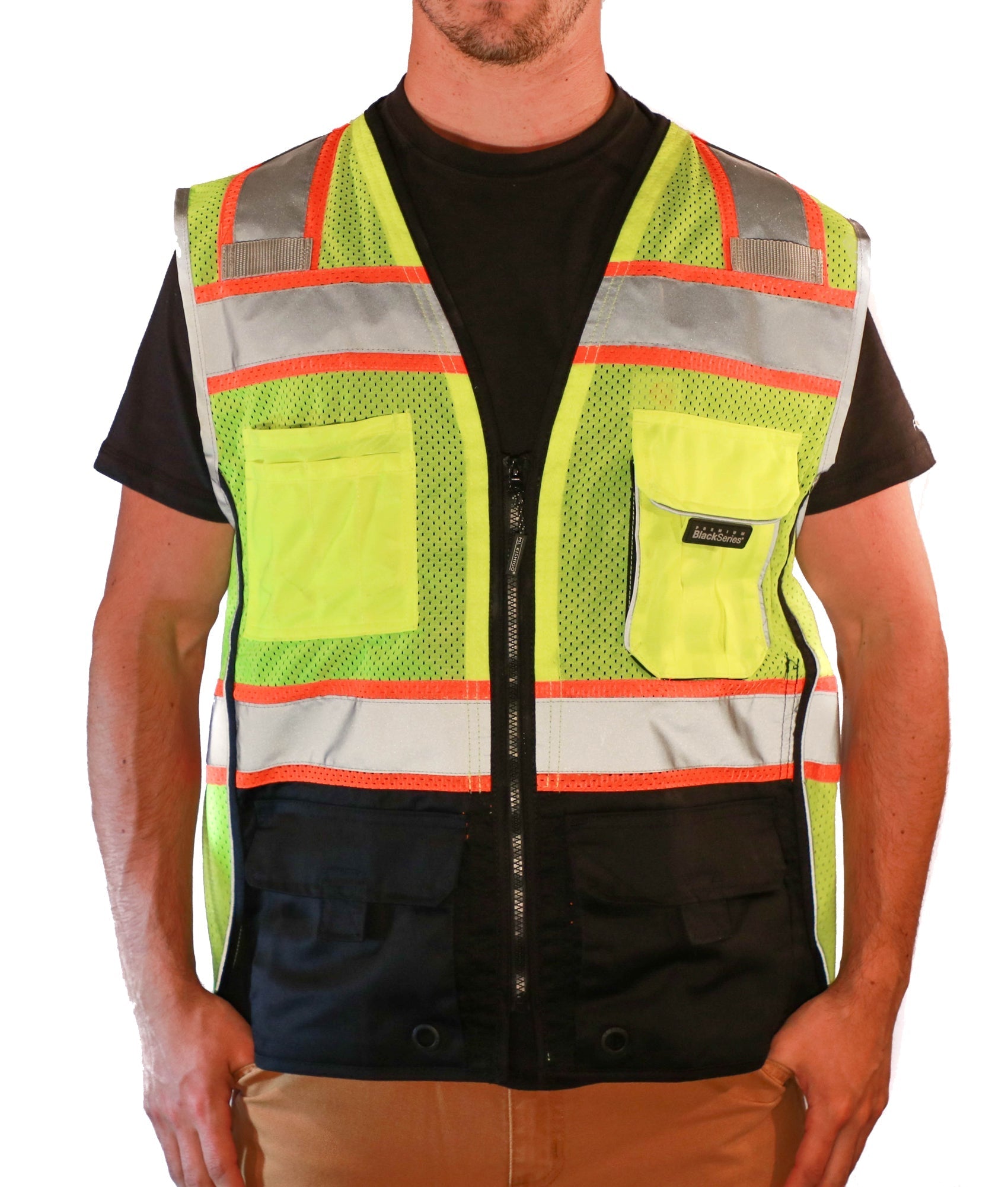 ML Kishigo Premium Black Series Men's Safety Vest - High Visibility Workwear for Construction, Road Work & Emergency Response
