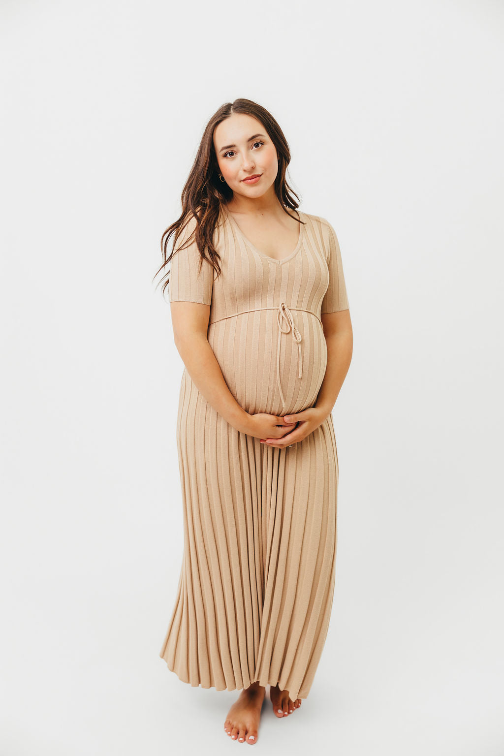Oakley Ribbed Maxi Dress in Taupe - Bump Friendly Maternity Dress for Women, Comfortable Stretchy Pregnancy Dress for Everyday Wear, Perfect for Baby Showers, Maternity Photos & Casual Outings
