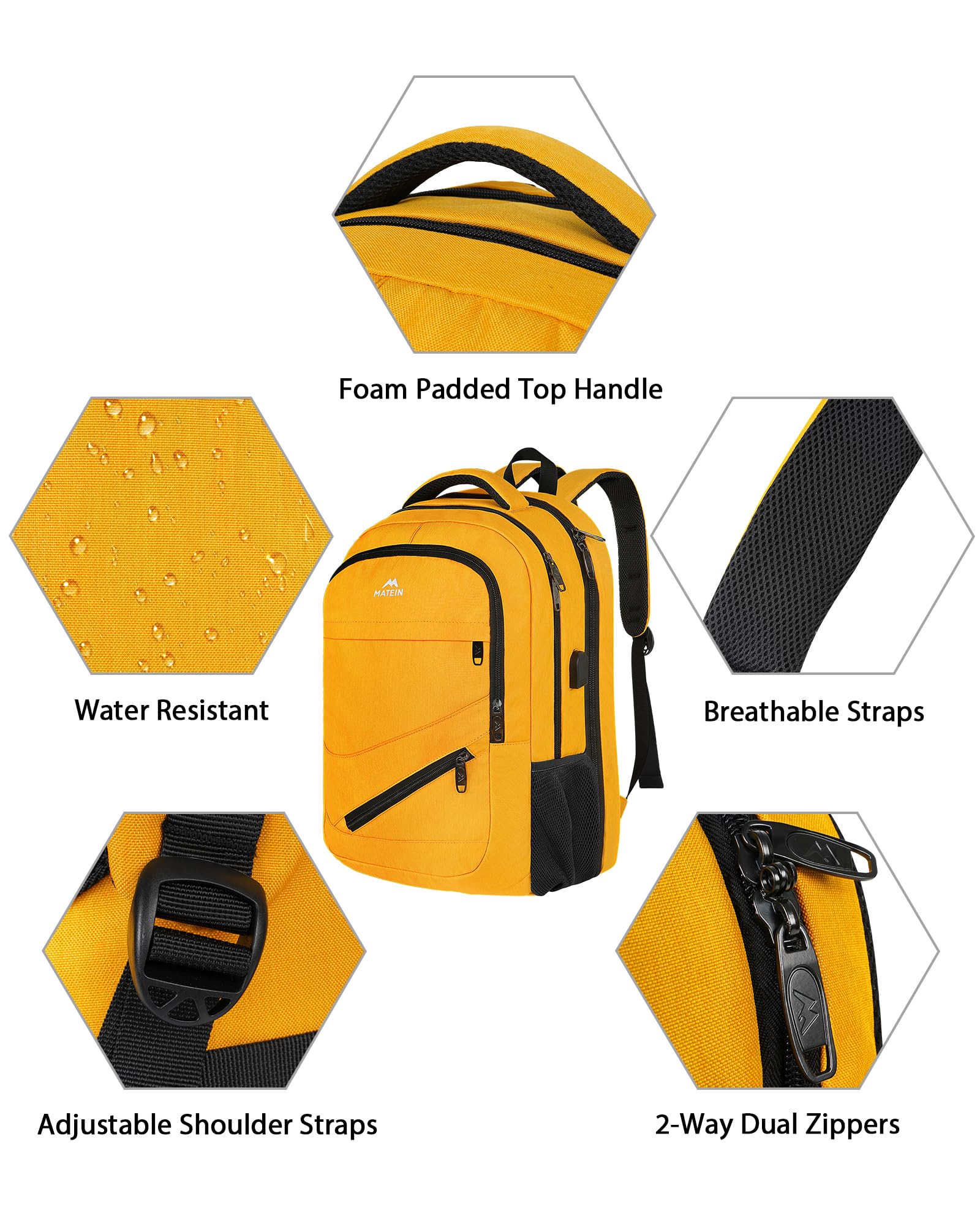 Matein Large Travel Backpack for Women & Men - Airline Approved Carry-On Backpack with TSA-Friendly Laptop Compartment (Fits 17 Inch Laptop) - Water Resistant & Durable - Perfect for Business Trips, College & Weekend Getaways
