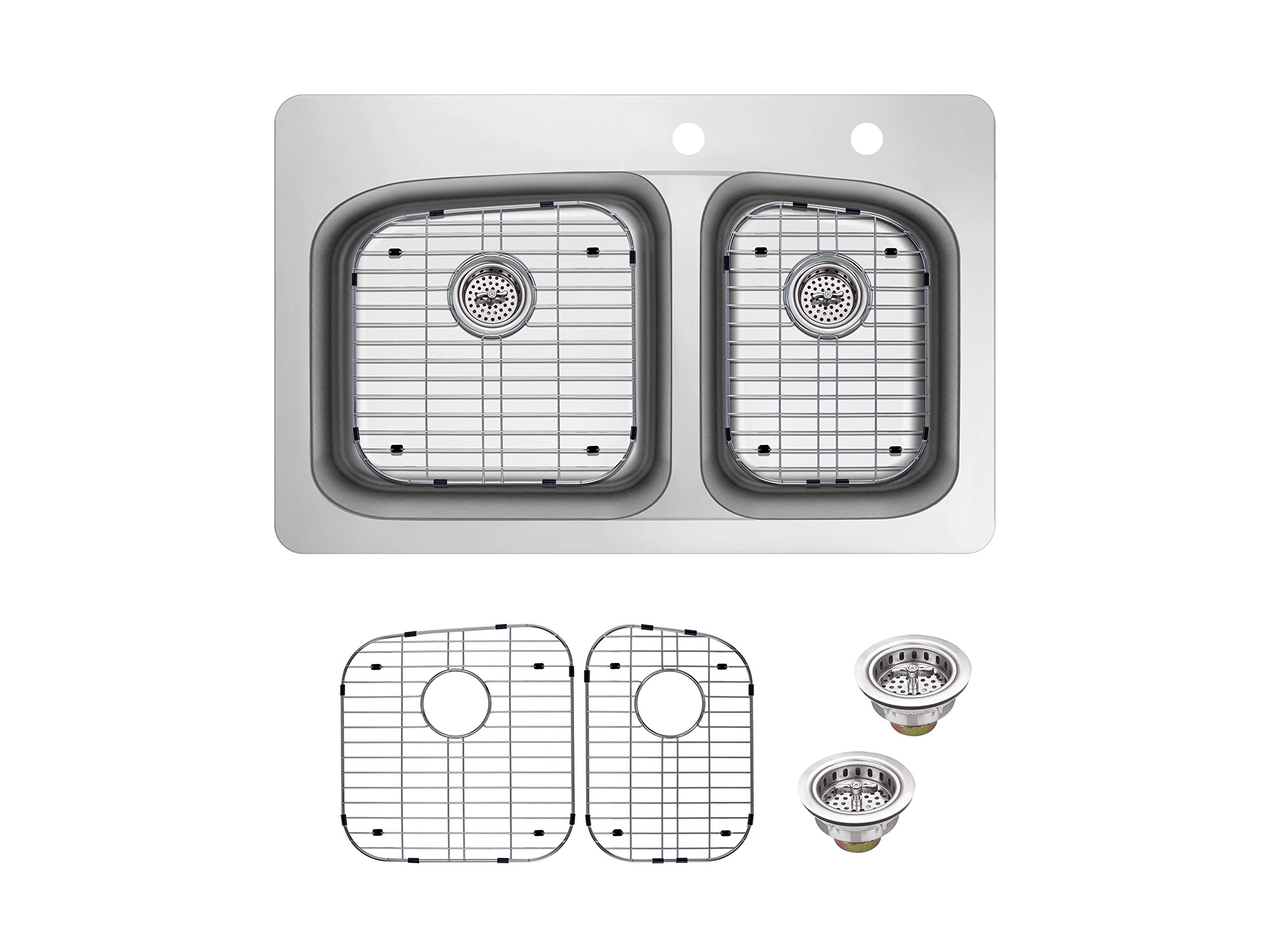 33-Inch Undermount Double Bowl Stainless Steel Kitchen Sink - 18 Gauge with Grid & Drain Assembly | Perfect for Modern Kitchens & Busy Home Chefs