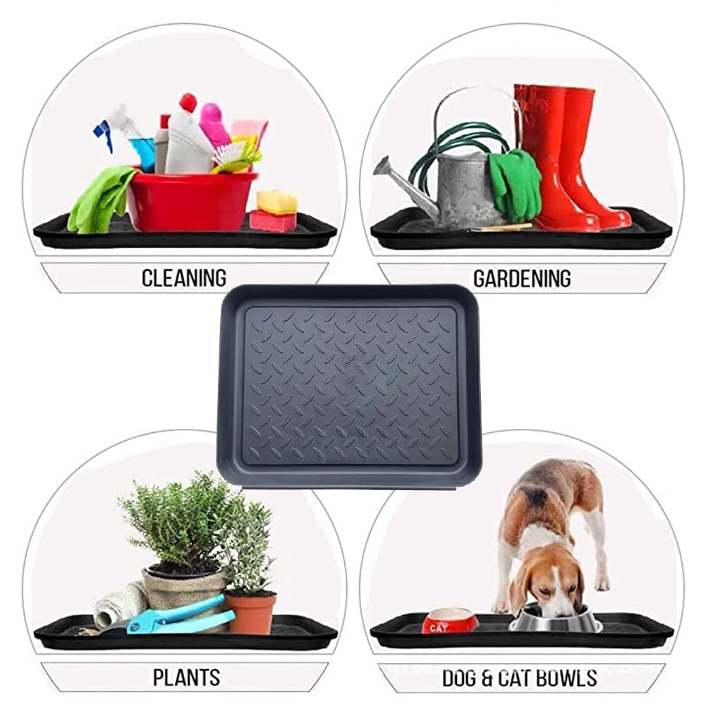 3 Pack Plastic Boot Tray with Lip - Waterproof Shoe Mat for Entryway, Indoor Use, Wet Shoes, Pet Food, Dog Bowls & Utility Mats - Perfect for Muddy Boots, Trash Can Mats & Entryway Organization