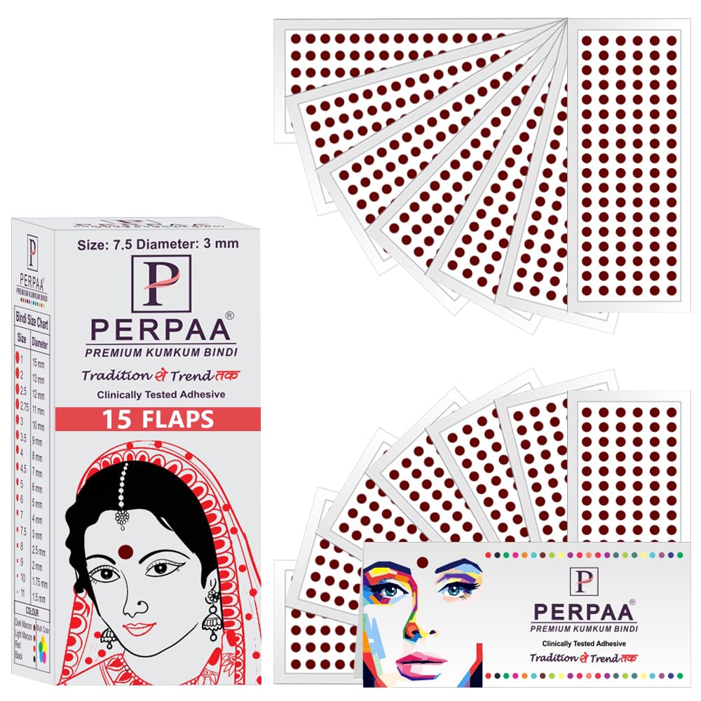 PERPAA Kumkum Dark Maroon Round Bindi Stickers for Women - Traditional Indian Forehead Decoration (7.5mm, 3mm Diameter) - Perfect for Weddings, Festivals & Cultural Events