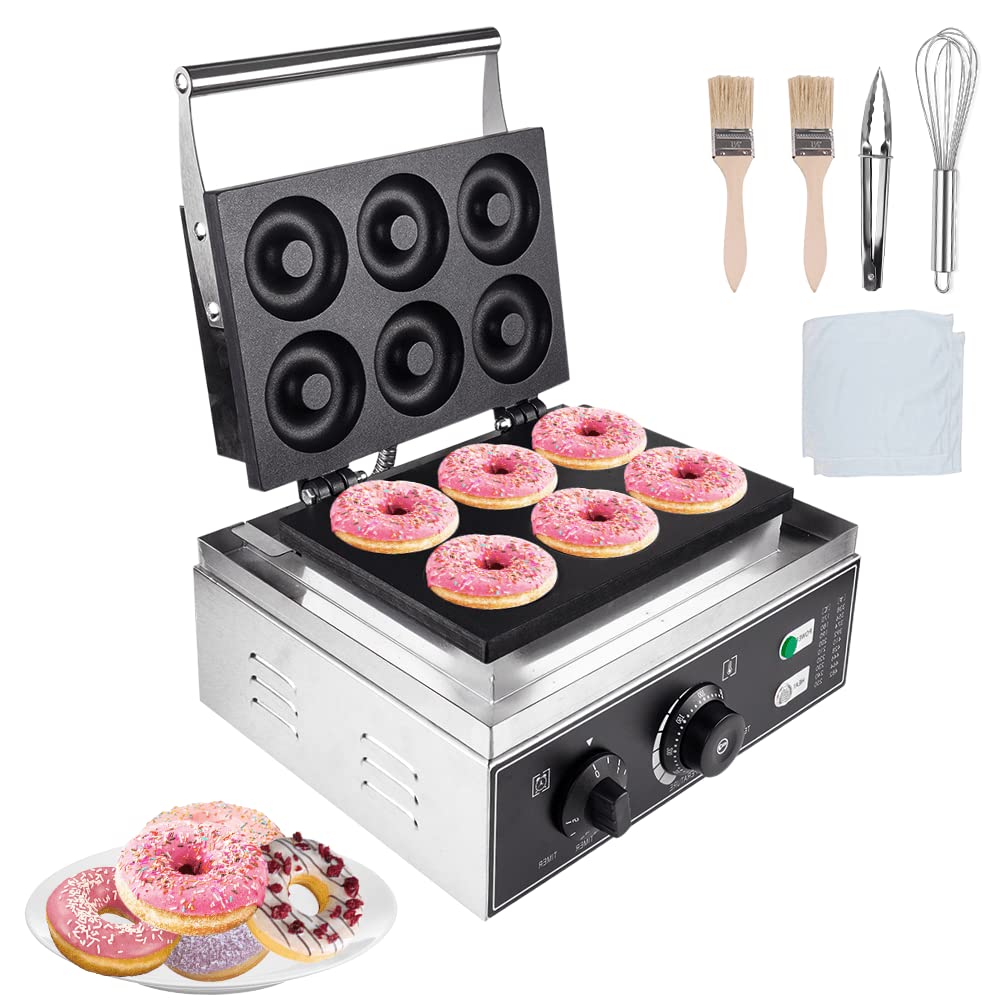 ZXMOTO 6-Hole Commercial Donut Maker Machine - Electric Waffle & Doughnut Maker with Non-Stick Coating, 110V 1550W, Double-Sided Heating (0.55