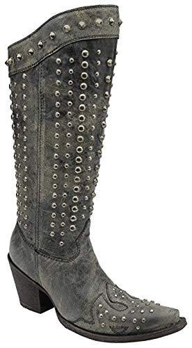 CORRAL Women's Distressed Black Full Studded Snip Toe Cowgirl Boots C2791 (8.5 B(M) US) - Western Fashion for Rodeo, Country Concerts & Night Out