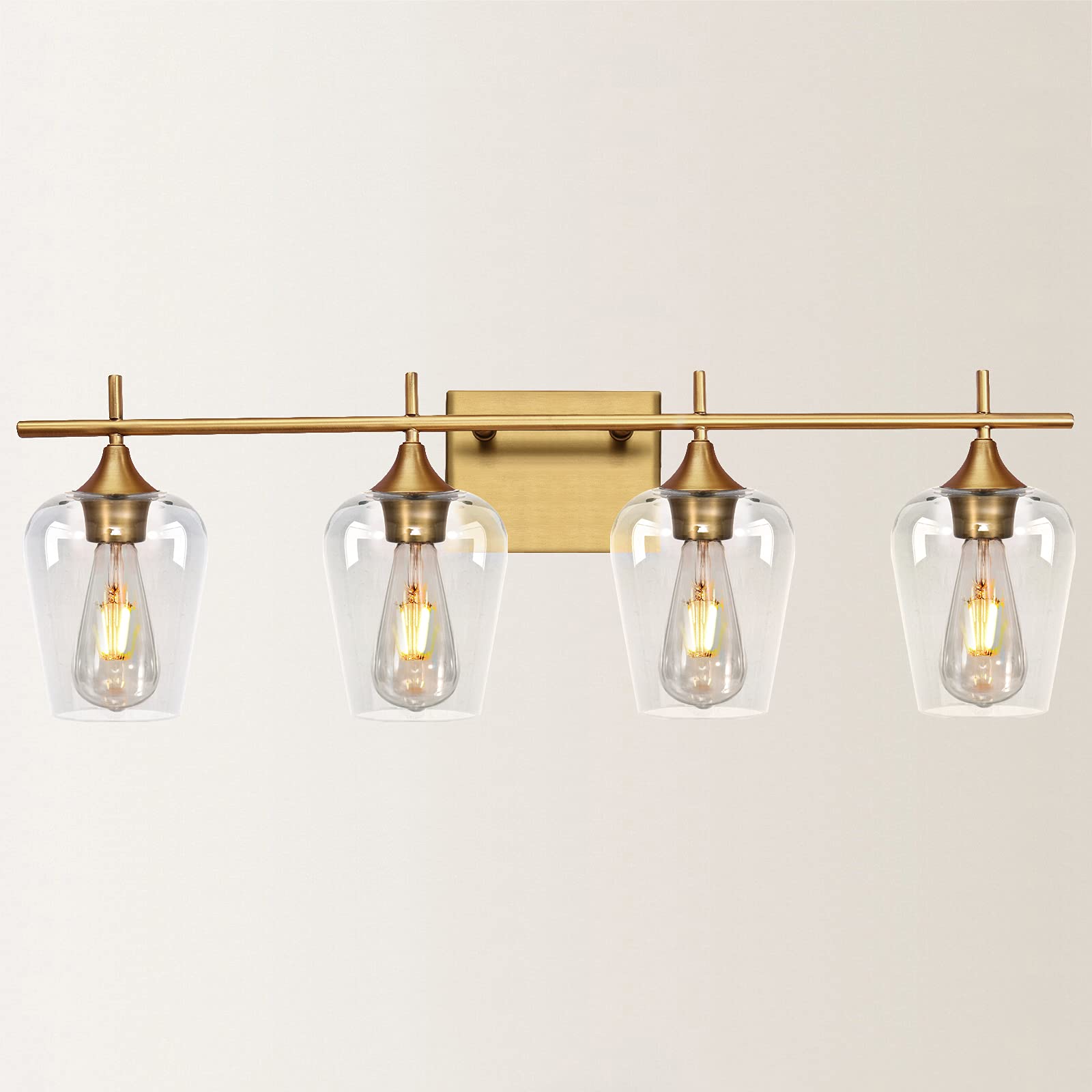 4-Light Bathroom Vanity Light Fixture - Bronze Brass Wall Sconce with Glass Shade - Over Mirror Lighting for Bathroom, Living Room, Bedroom & Dressing Area - Perfect for Modern Home Decor & Vanity Makeup Lighting