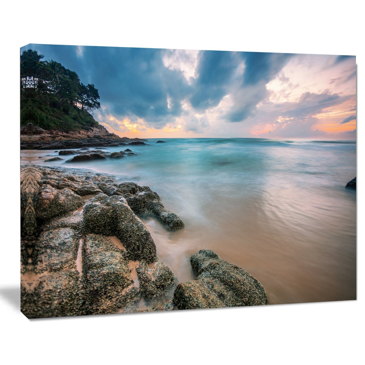 Extra Large Tropical Sunset Beach Seascape Canvas Wall Art - Stunning Ocean View Painting for Living Room, Bedroom & Office Decor