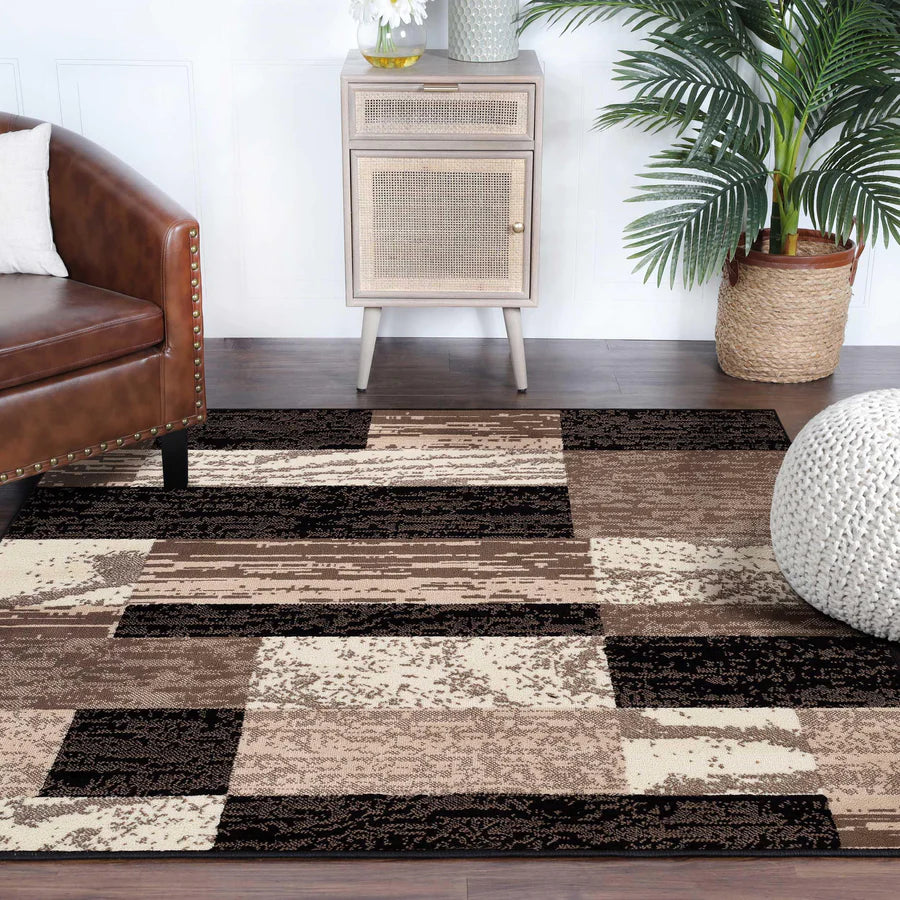 Stylish Rockwood Contemporary Geometric Patchwork Area Rug - Non-Slip Indoor Runner for Living Room, Bedroom & Office Decor