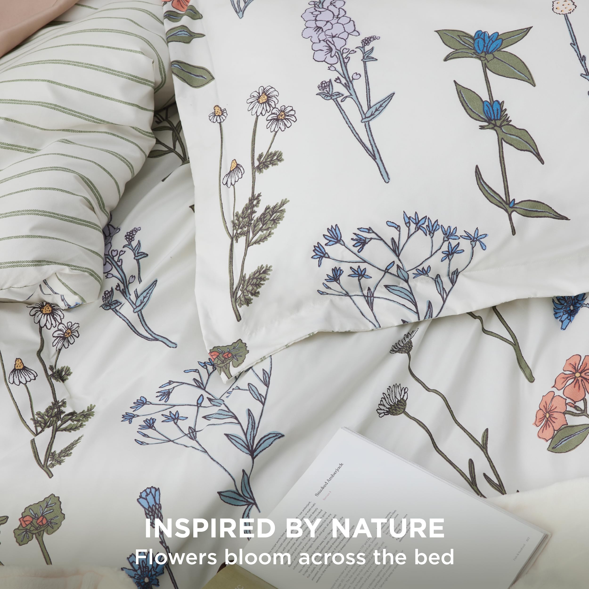 Bedsure Twin/Twin XL Comforter Set - Soft Reversible Coconut White Botanical Floral Dorm Bedding, 2 Piece Set with Comforter & Pillow Sham | Perfect for College Dorm Rooms, Teen Bedrooms & Guest Rooms