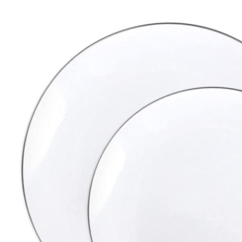 Eco-Friendly Disposable Plastic Plates with Elegant Rim Design - Bulk Round Dinnerware for Wedding, Birthday Party, Picnic & All Special Occasions (White & Silver Combo Set, 120-Pack) - Perfect for Outdoor Events, Catering & Large Gatherings