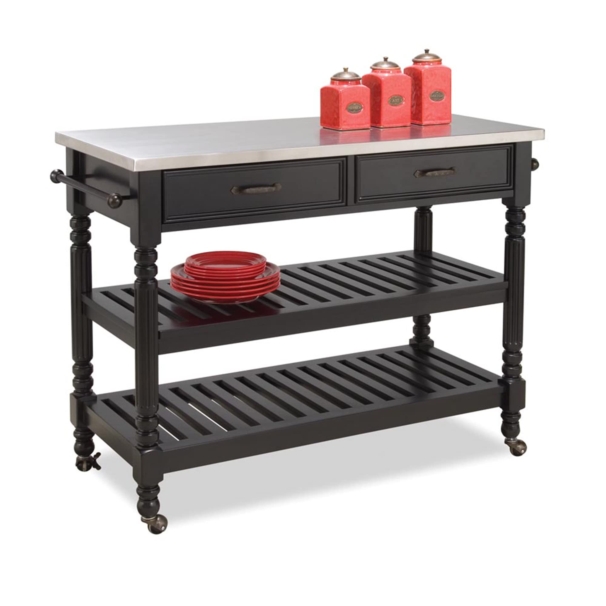 Homestyles Savanna Kitchen Cart - Black Rolling Island with Storage Shelves & Towel Rack for Small Spaces | Perfect for Kitchen Organization, Dining Room Serving, or as a Mobile Bar Cart