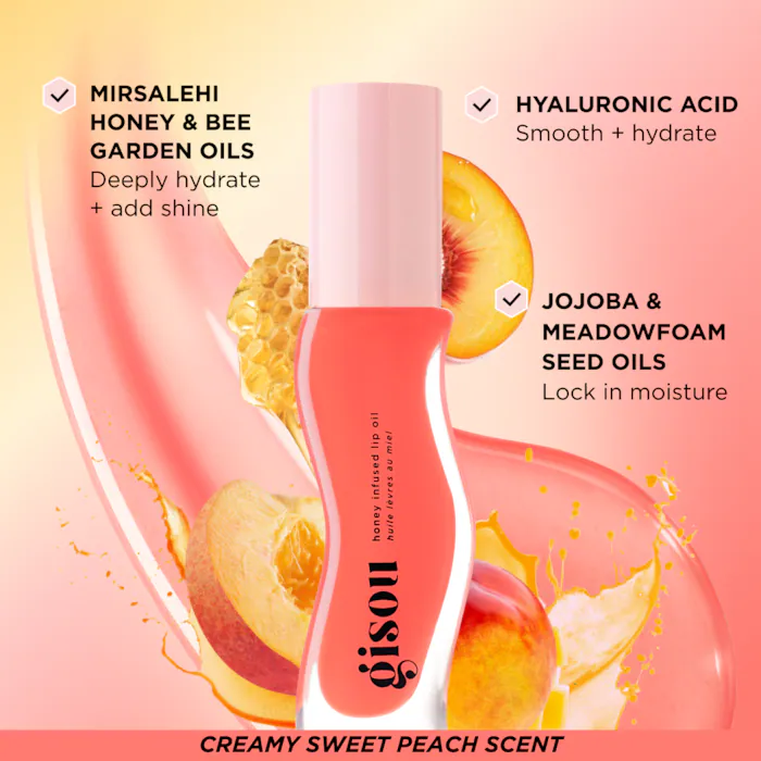 Gisou Honey Infused Hydrating Lip Oil - Nourishing & Moisturizing Lip Treatment with Natural Ingredients - Perfect for Dry Lips, Daily Care & Nighttime Lip Routine