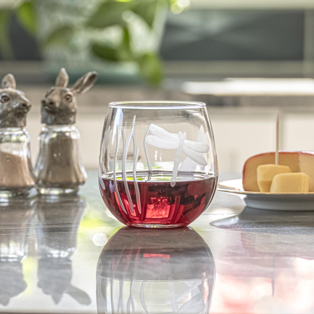 Premium Dragonfly 16.75oz Stemless Wine Glasses Set of 2 - Shatter-Resistant, Dishwasher Safe Tumblers for Red Wine, Cocktails & Beverages - Perfect for Dinner Parties, Outdoor Gatherings & Home Entertaining