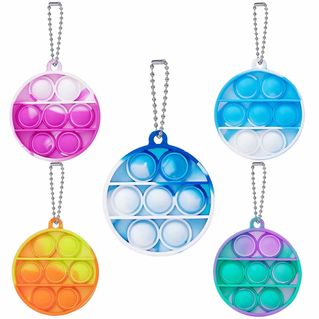 5Pcs Mini Pop Keychain Fidget Toy - Push Bubble Sensory Stress Relief Toys for Kids & Adults - Anxiety Relief, ADHD Focus Aid - Perfect for Office, School, Travel & Home Use (Round Shape, 5 Pack)