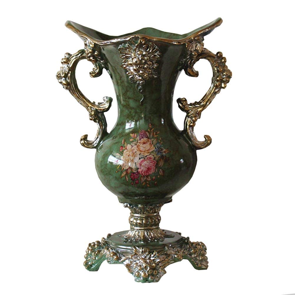 American-Style Farmhouse Resin Large Flower Vase - Hand-Painted Tall Decorative Vase for Home Decor (Green, 24×40×25cm) | Perfect for Living Room, Dining Table Centerpiece, Bedroom, Office & Hotel Decorations