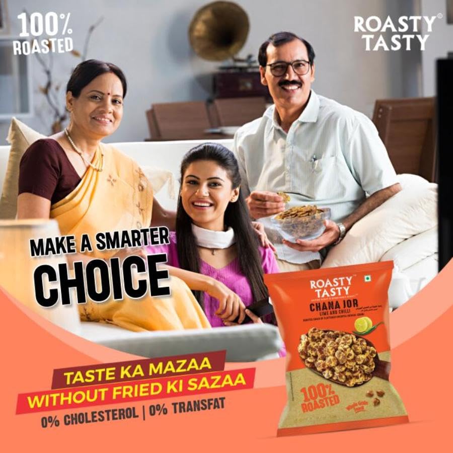 Roasted Chana Jor - Lime & Chili Flavored Whole Grain Indian Snacks (200g) | No MSG, Zero Cholesterol & Trans Fat | Gluten-Free, High Protein Diet Namkeen | Ready-to-Eat Healthy Snack | Perfect for Office, Gym & Travel | Export Quality