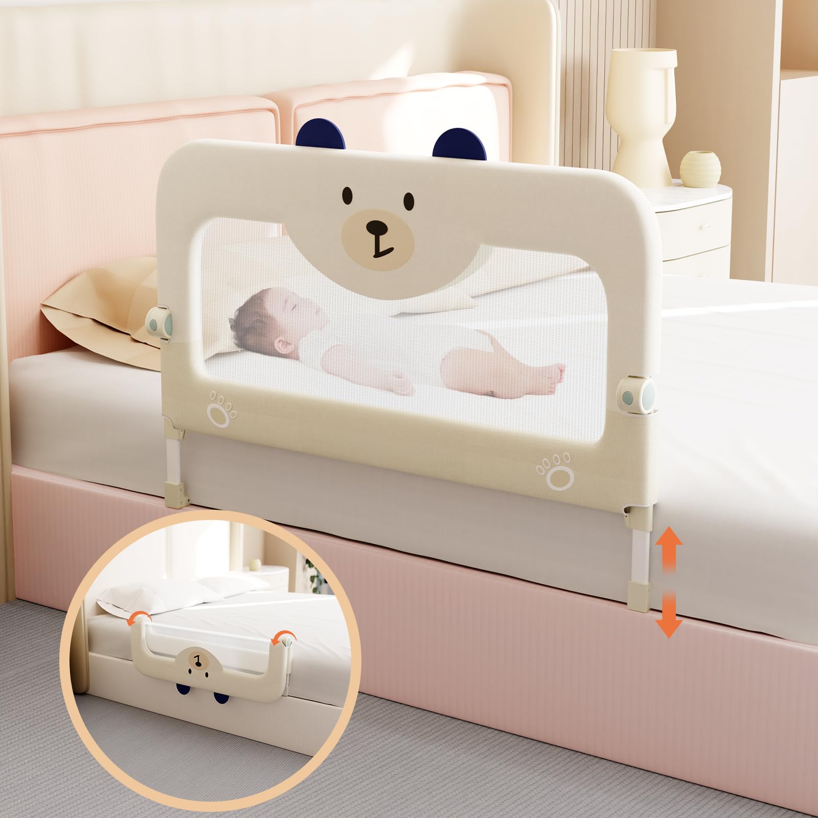OMZER 32'' Swing Down & Height Adjustable Bed Guard Rail for Toddlers - Safety Bed Rail for Twin, Queen, King & Full Size Beds | Perfect for Babyproofing & Preventing Falls During Sleep