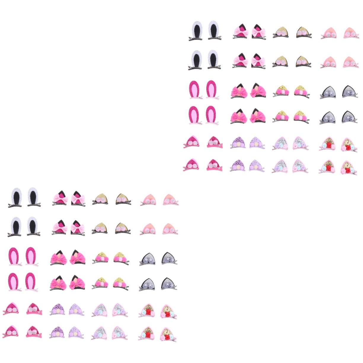 Lurrose 48 Pcs Bunny Ear Hair Clips - Cute Korean Hair Accessories for Girls, Kids, Easter, Christmas & Cat Theme Parties - Perfect for School, Holidays & Dress-Up Play
