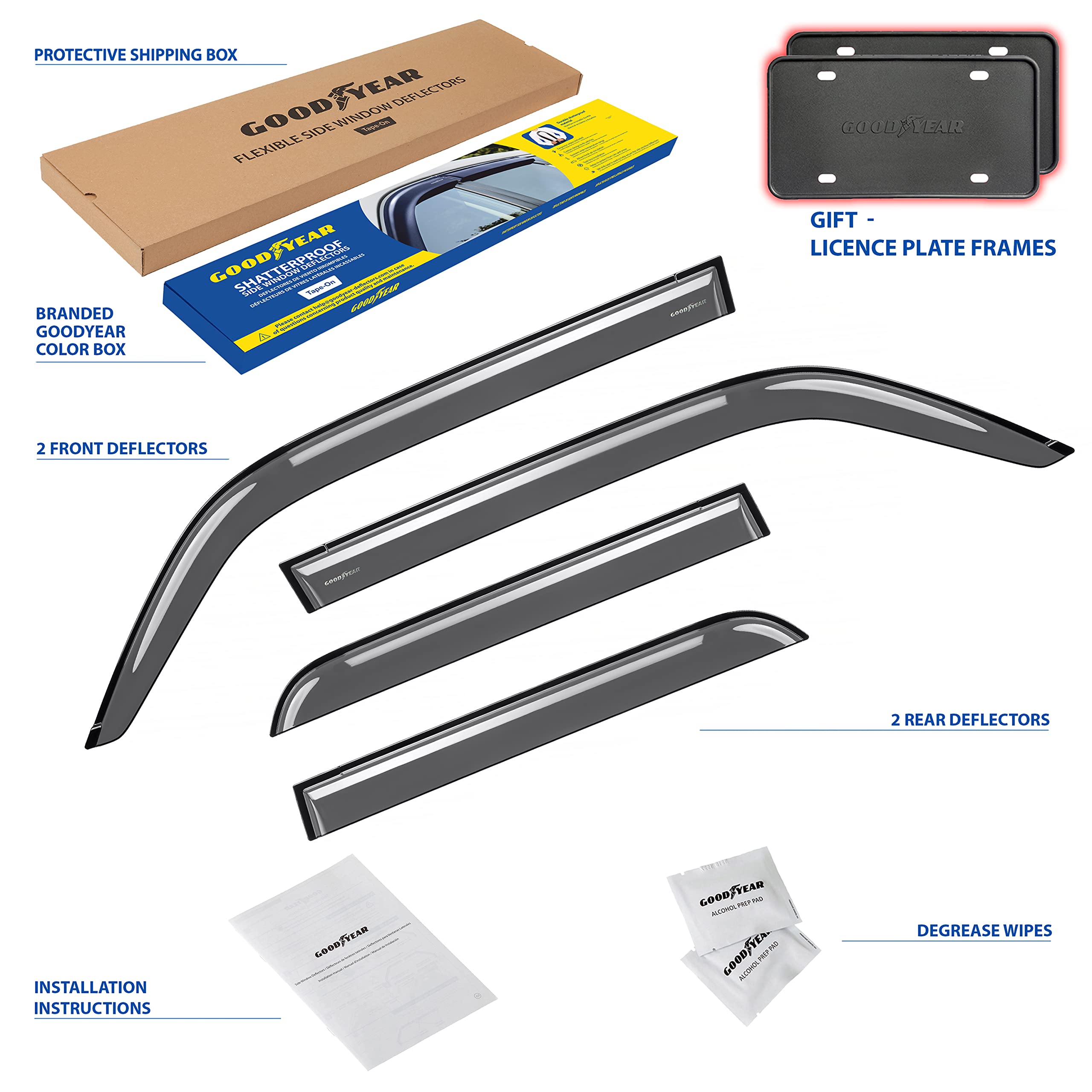 Goodyear Shatterproof Side Window Deflectors for Toyota 4Runner 2010-2024 - 4-Piece Tape-On Rain Guards & Vent Visors - Durable Car Window Deflectors for Weather Protection & Improved Airflow - Perfect for Rainy Days & Highway Driving