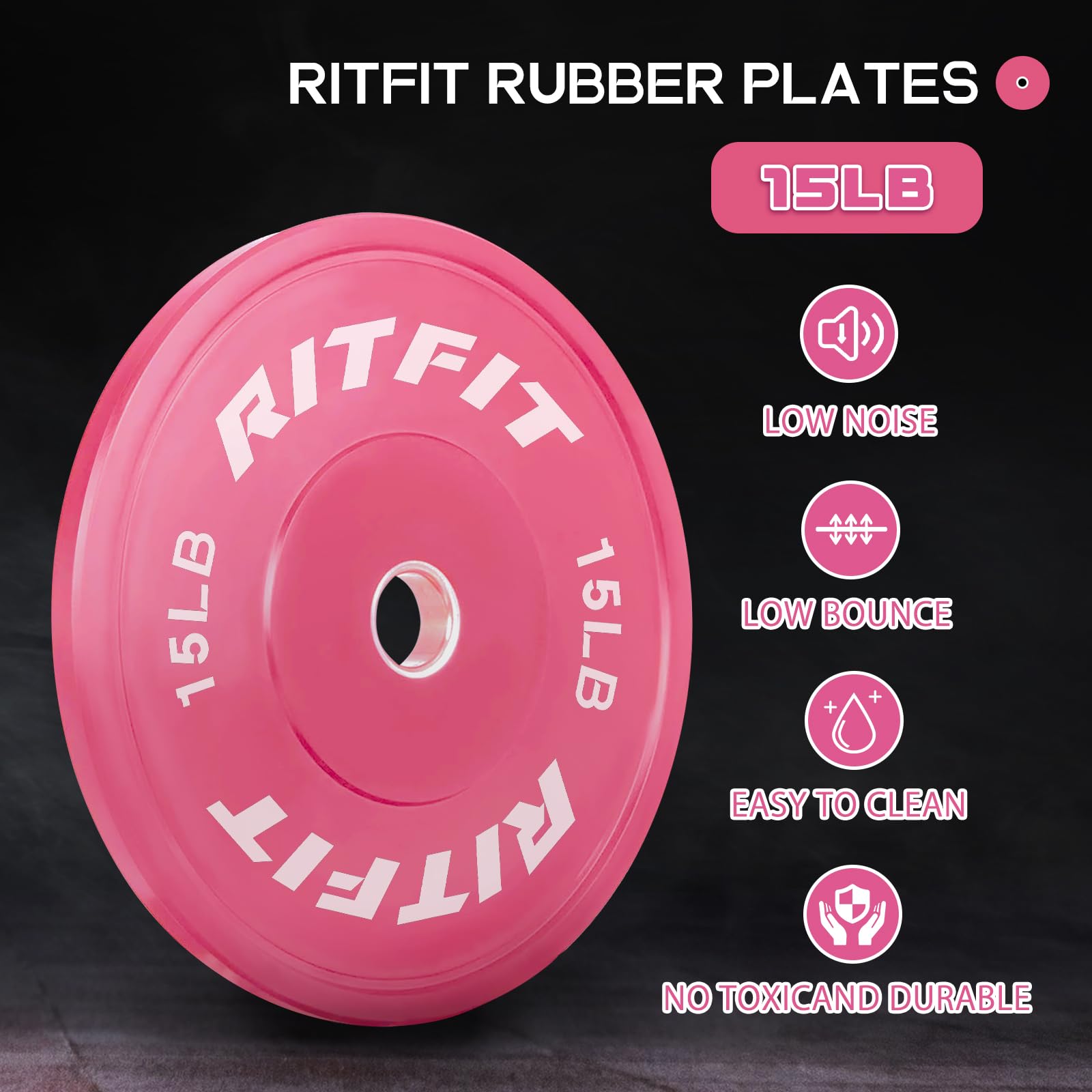 RITFIT 2 Inch Olympic Barbell Bumper Plates with Steel Insert - Pink Weight Plates for CrossFit, Powerlifting & Home Gym Workouts - Perfect for Deadlifts, Squats & Strength Training