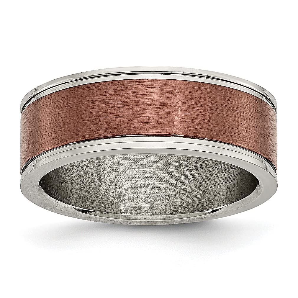 ICE CARATS Titanium Brushed Center Brown Plated 8mm Grooved Edge Wedding Ring Band - Elegant Women's Fashion Jewelry, Perfect Anniversary & Valentine's Day Gift for Her - Ideal for Weddings, Engagements & Special Occasions