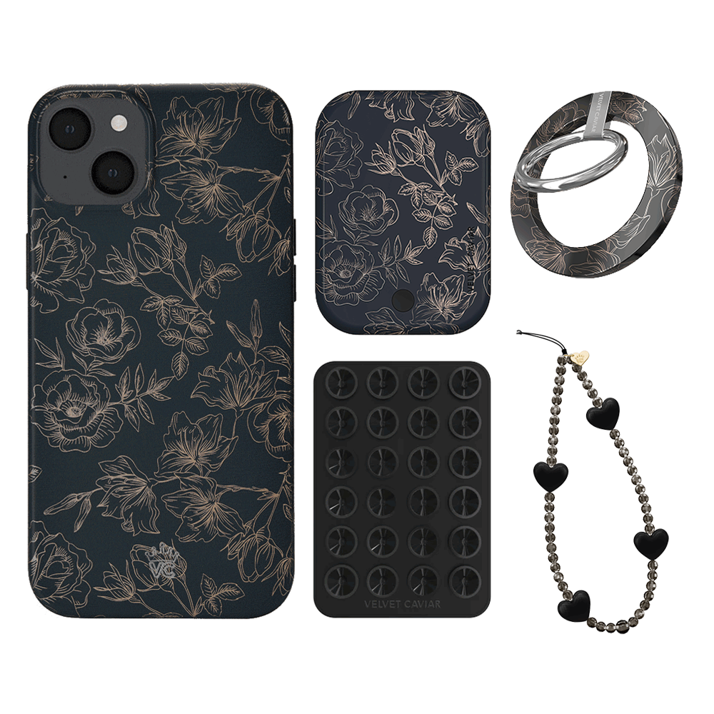 Floral Rose Gold Chrome iPhone Case with Grip - Elegant Protective Cover for iPhone 13/14/15 Pro Max - Perfect for Everyday Use, Work, and Travel