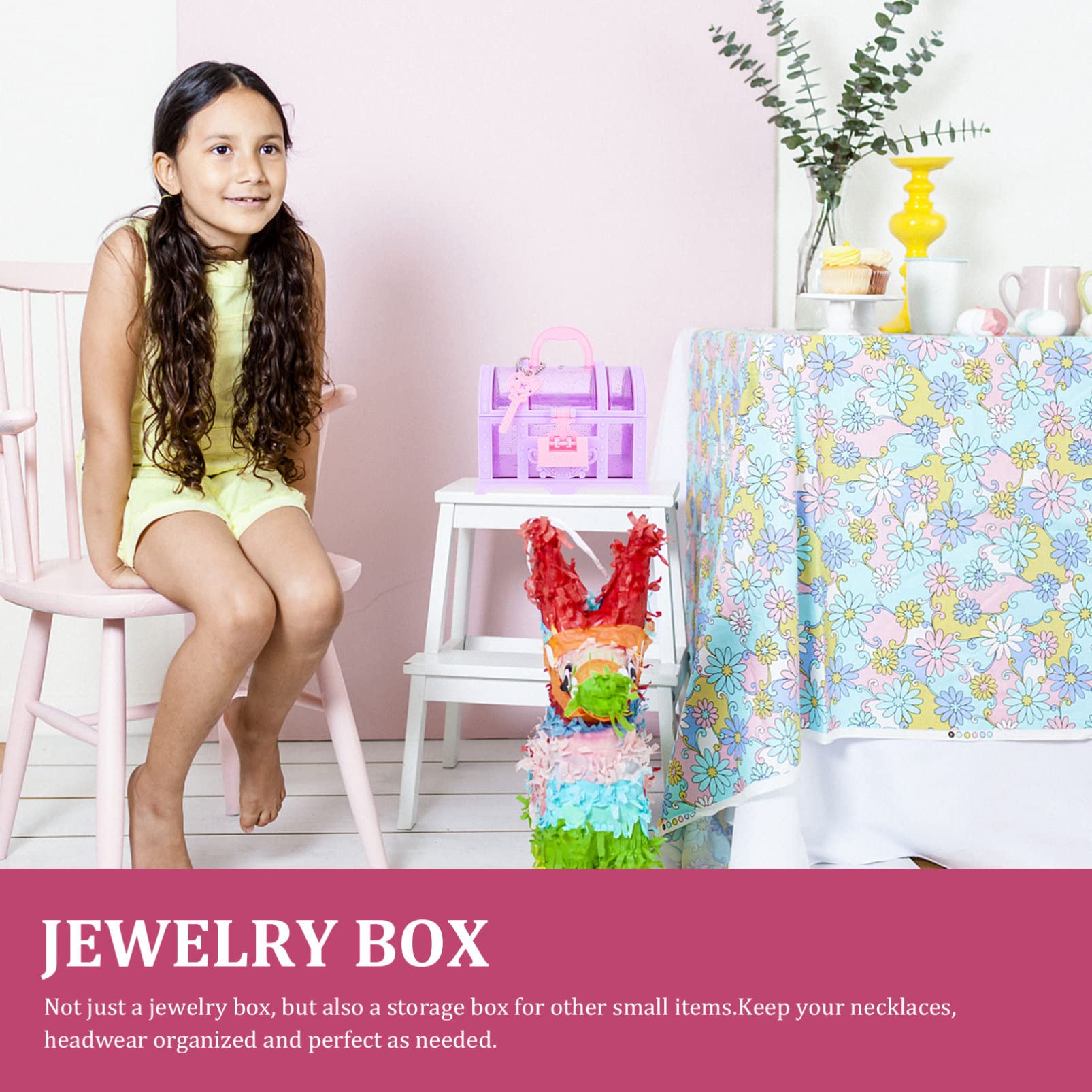 2PCS Princess Jewelry Box for Girls - Kids Treasure Chest Toy with Organizer Compartments | Pretend Play, Birthday Gift, Room Decor for Little Girls